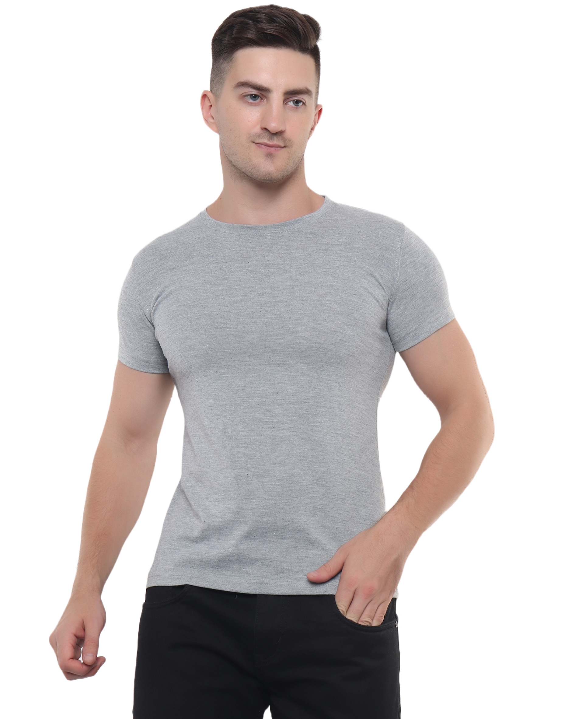 Inands | Grey Melange Round Neck T Shirt undefined