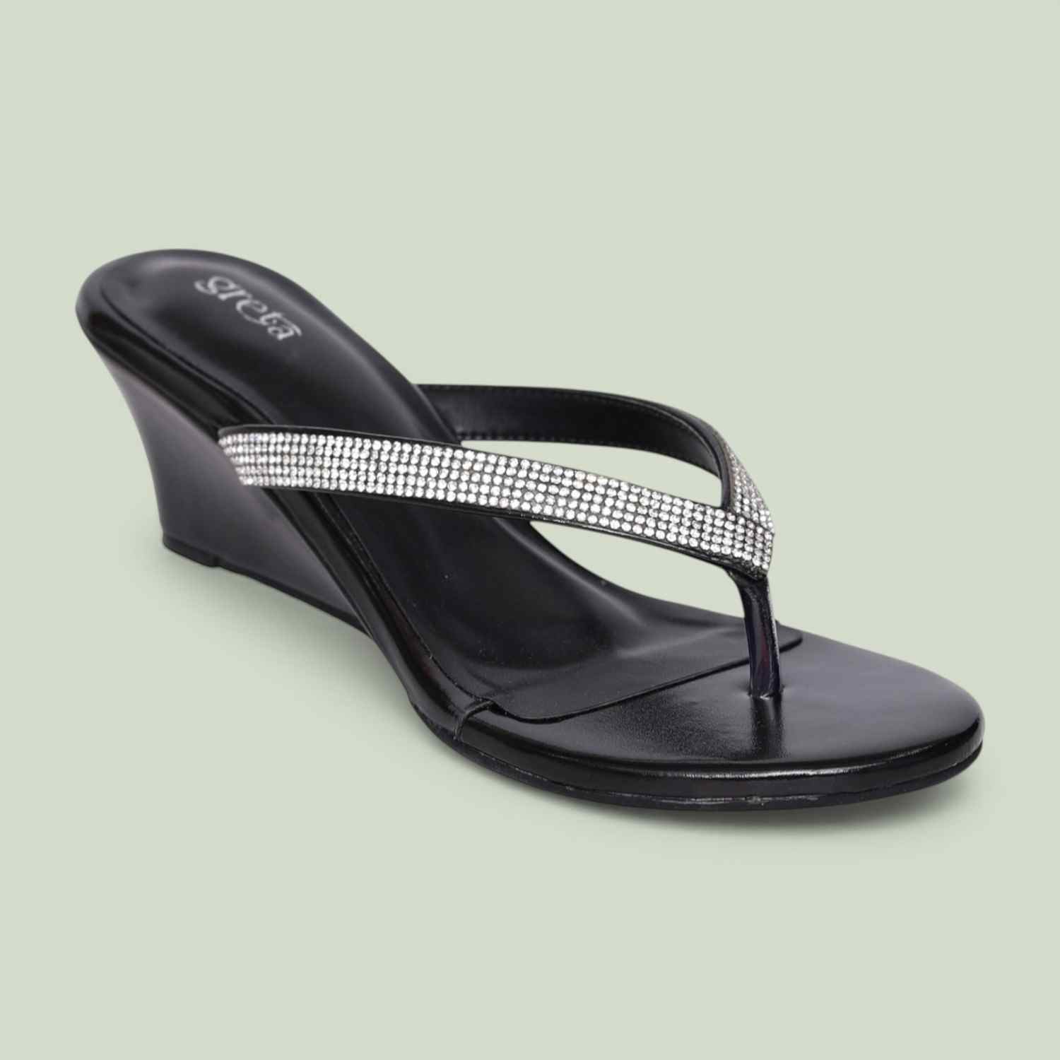 Greta Women’s Black Embellished Wedges