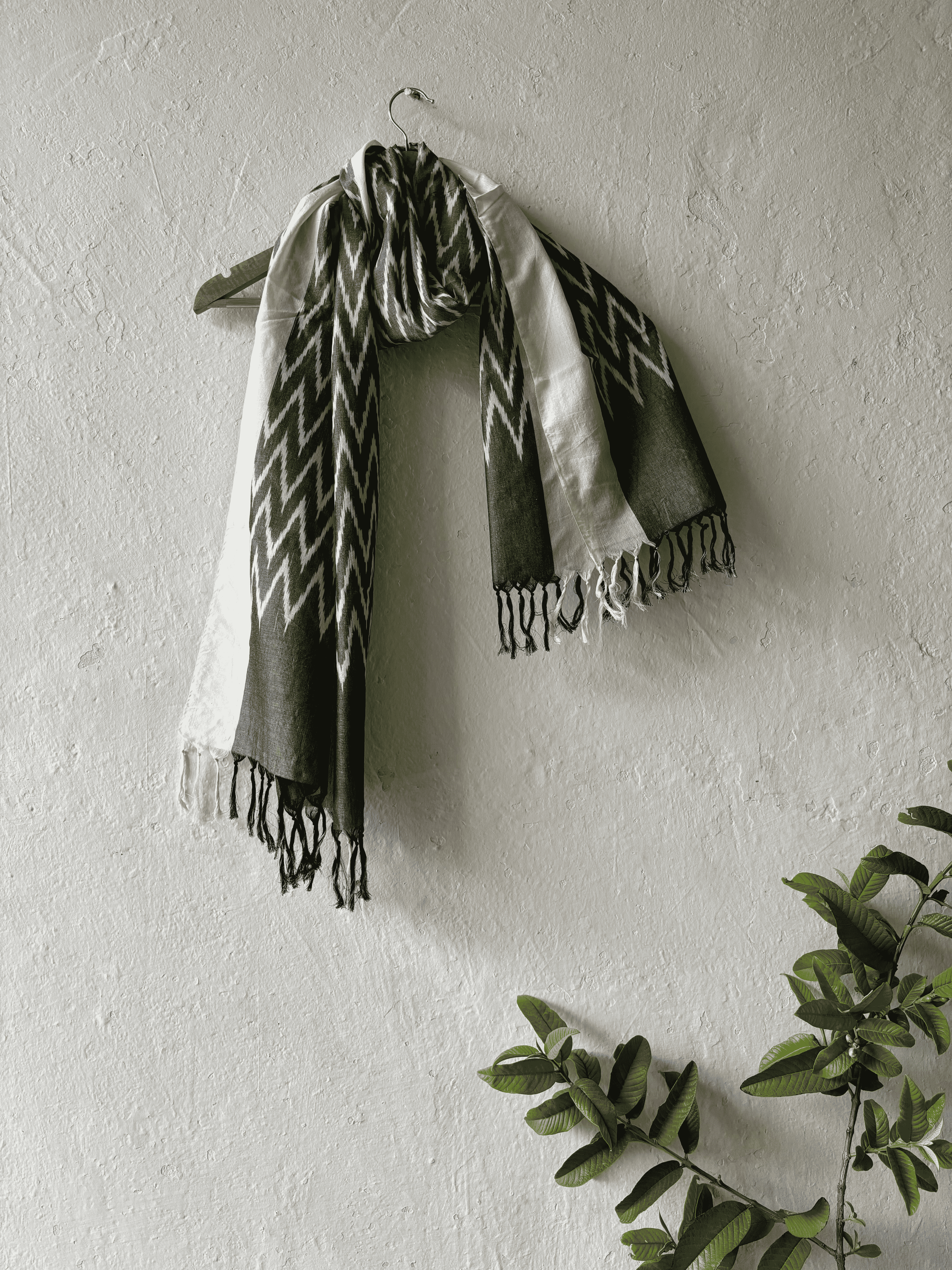 Cotton Grey Zigzag Ikat Stole