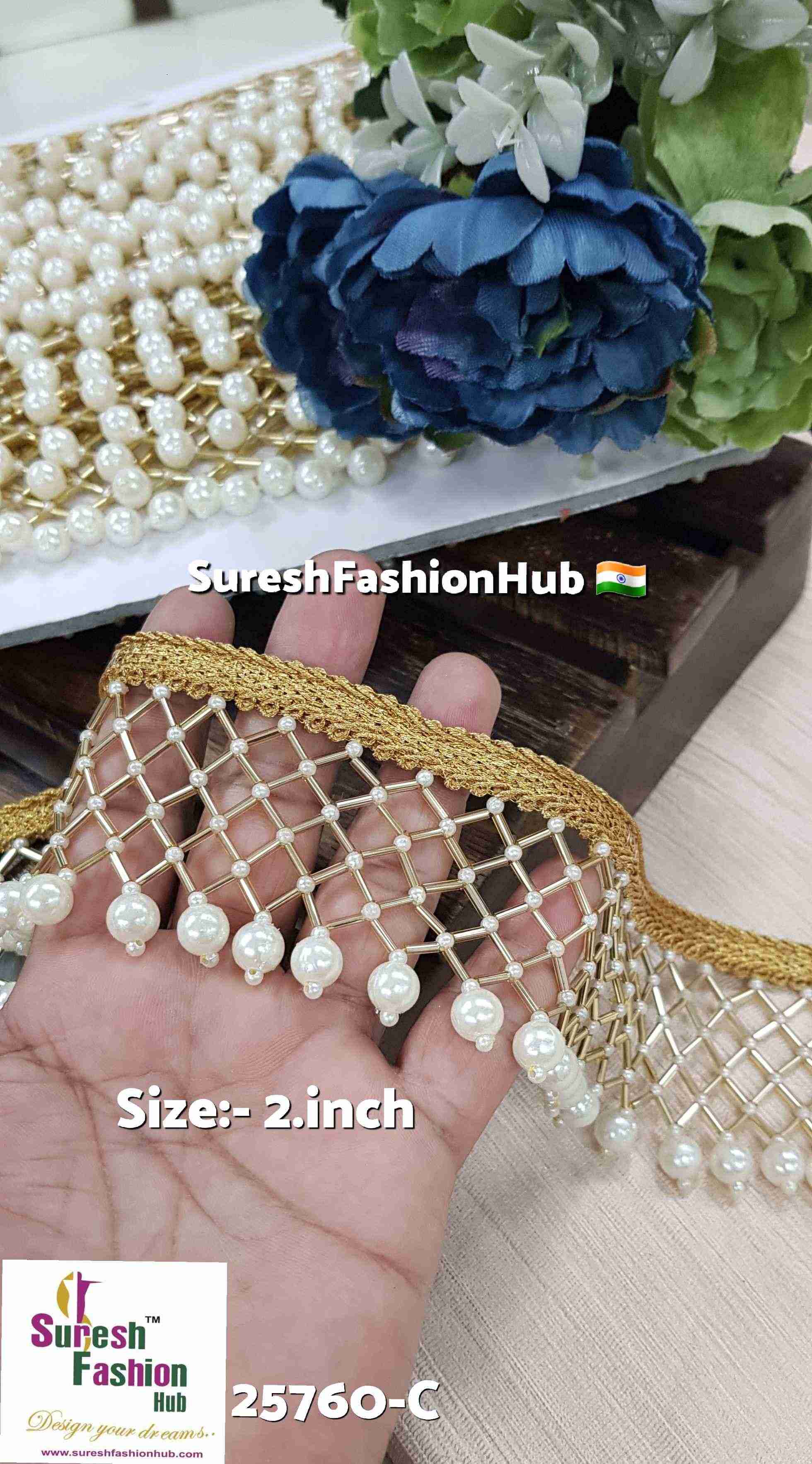 Beads, Kaddhana & Pearl Jhalar Lace