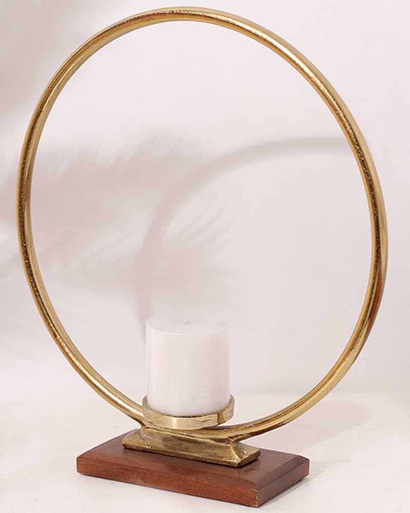 Order Happiness | Order Happiness Gold Metal Round Candle Holder Stand For Home Decoration, Table Top Showpiece- Big 1