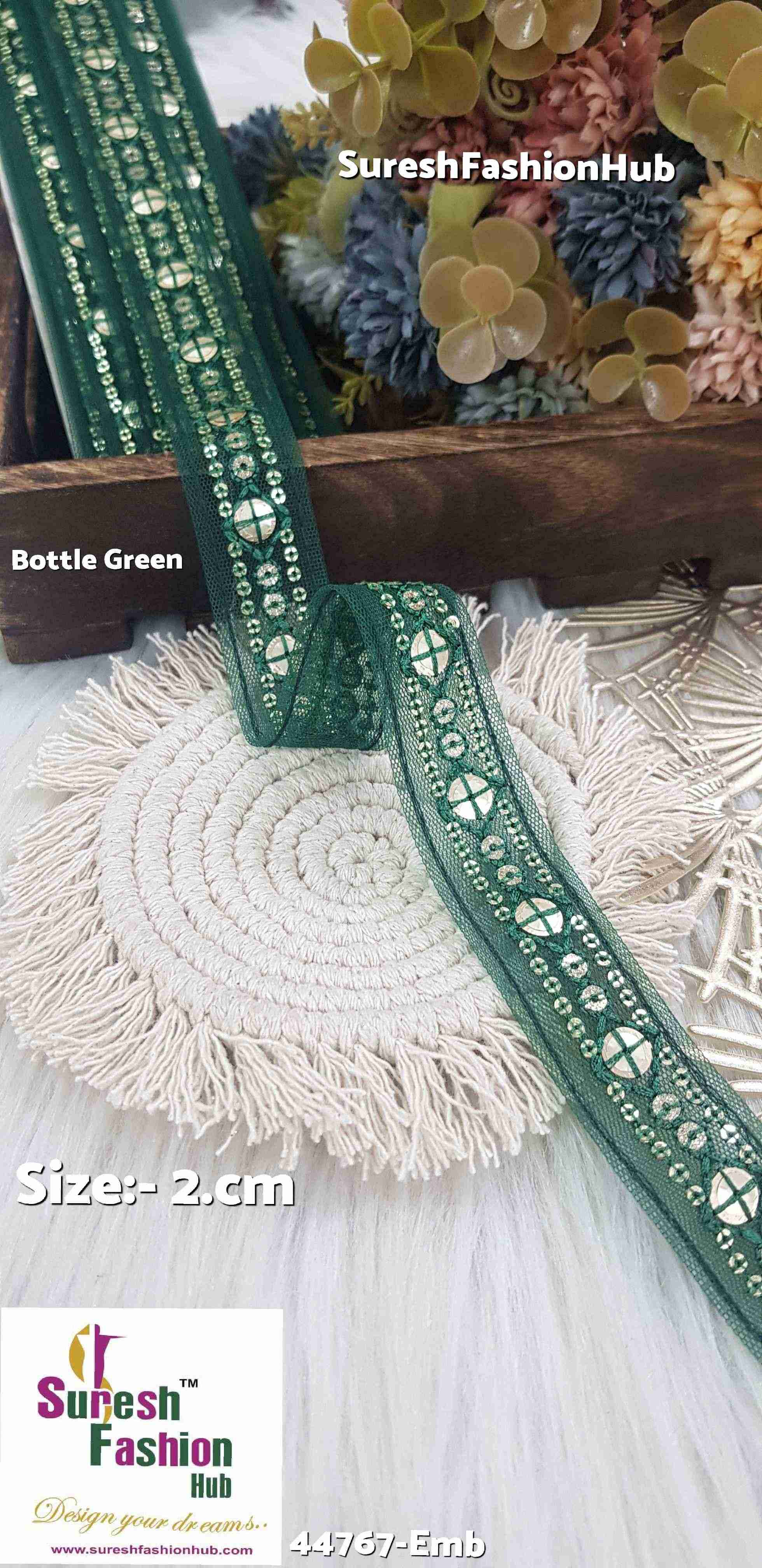 Bottle Green Net Embroidered Lace