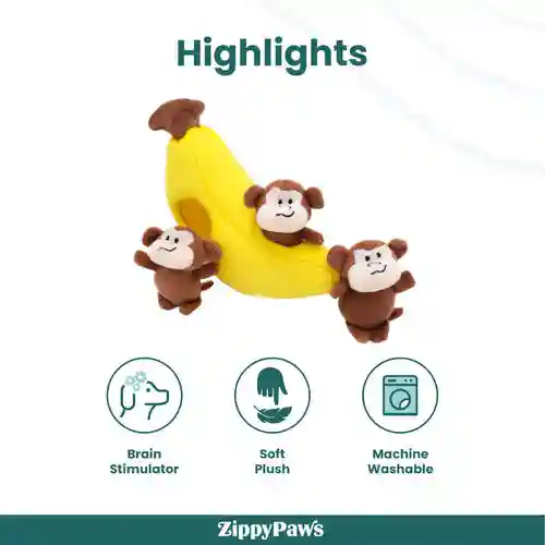 Zippy Paws Zippy Burrow Monkey 'n Banana Plush Toy for Dogs