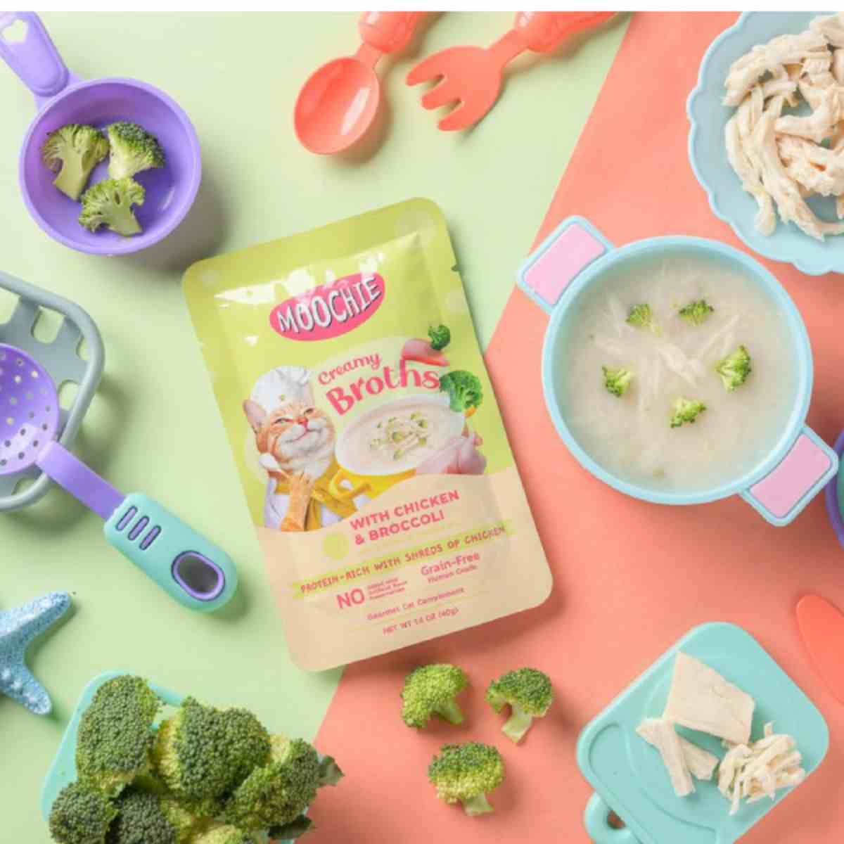 Moochie Creamy Broth with Chicken and Broccoli Wet Cat Food - 40gm