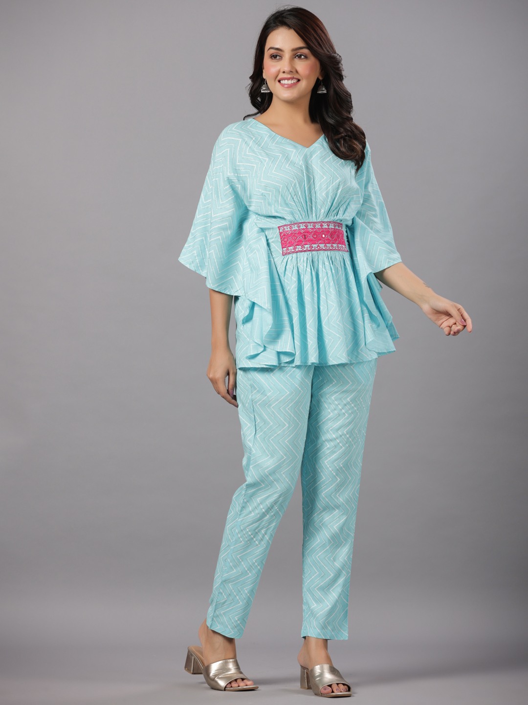 Rayon Printed  Kaftan Style Top & Straight Pant