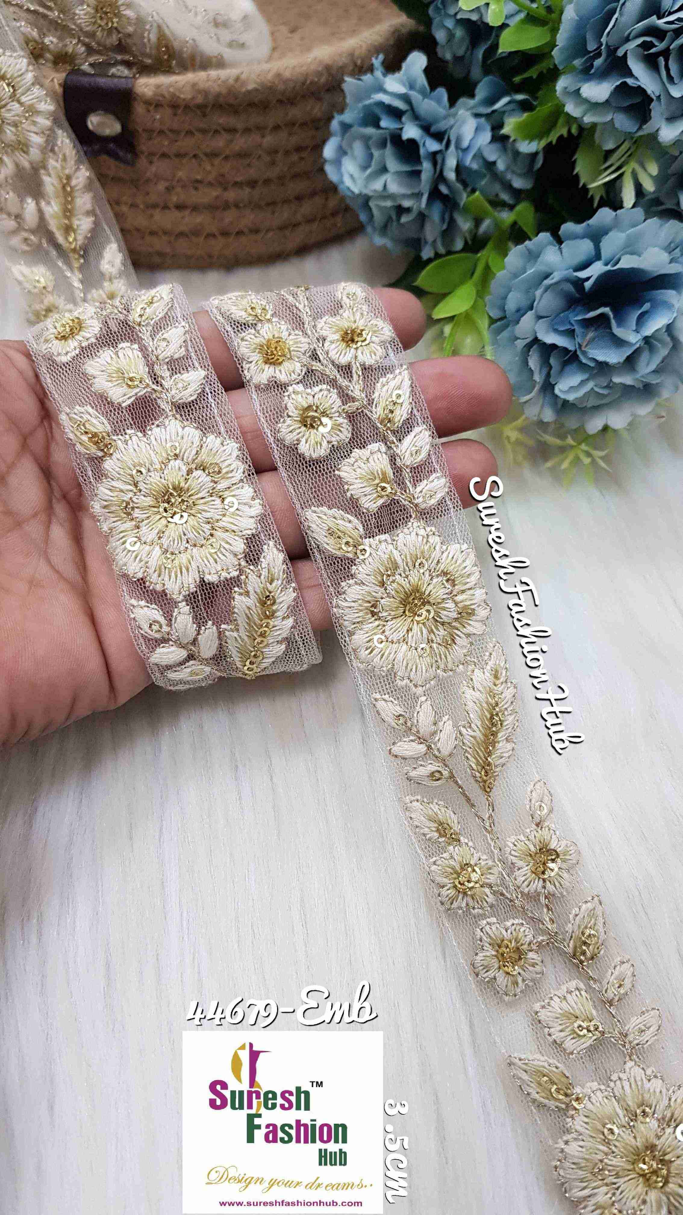 White Flowers With Multi Colored Sequence Trim