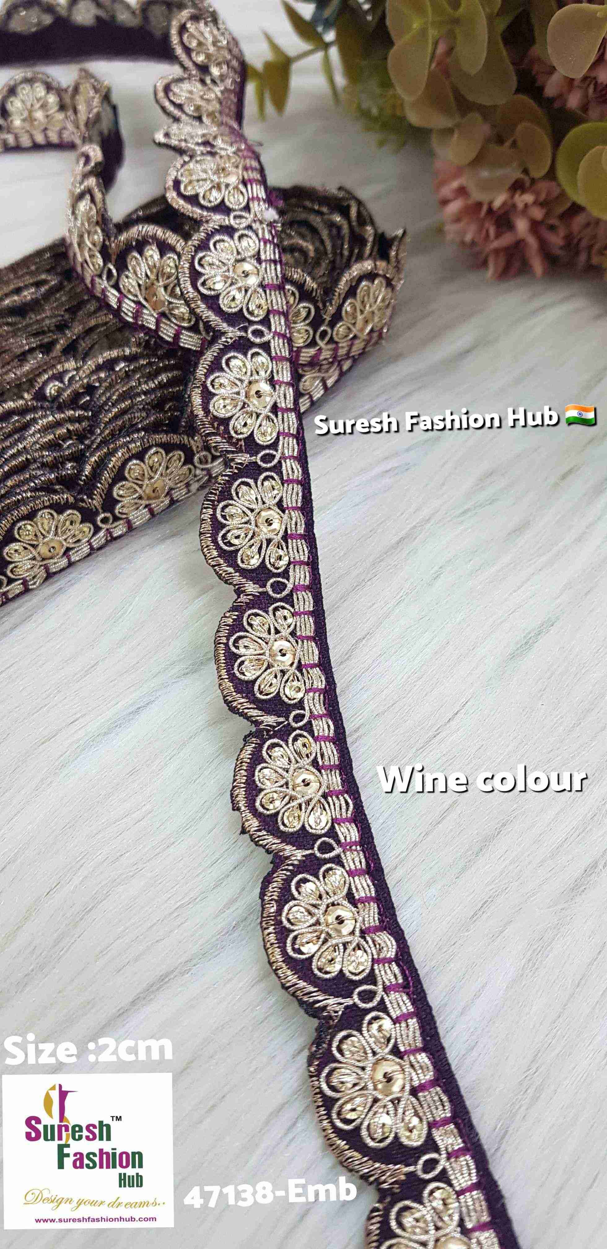 Exquisite Wine  Color Embroidered Raw Silk Lace Trim