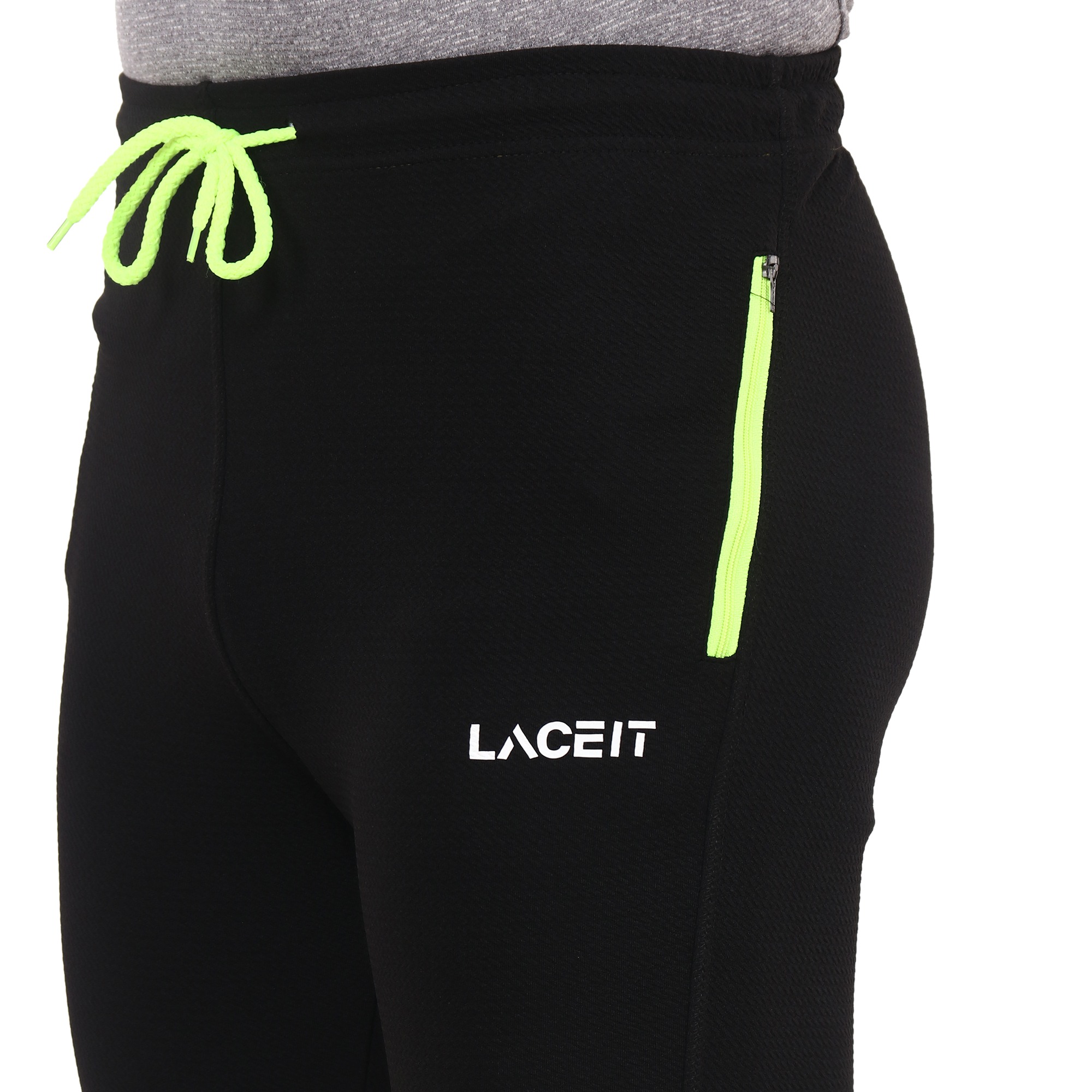 LACE IT Men's Black Slim Fit Gym Running Stretchable Lower for Workout(10006)