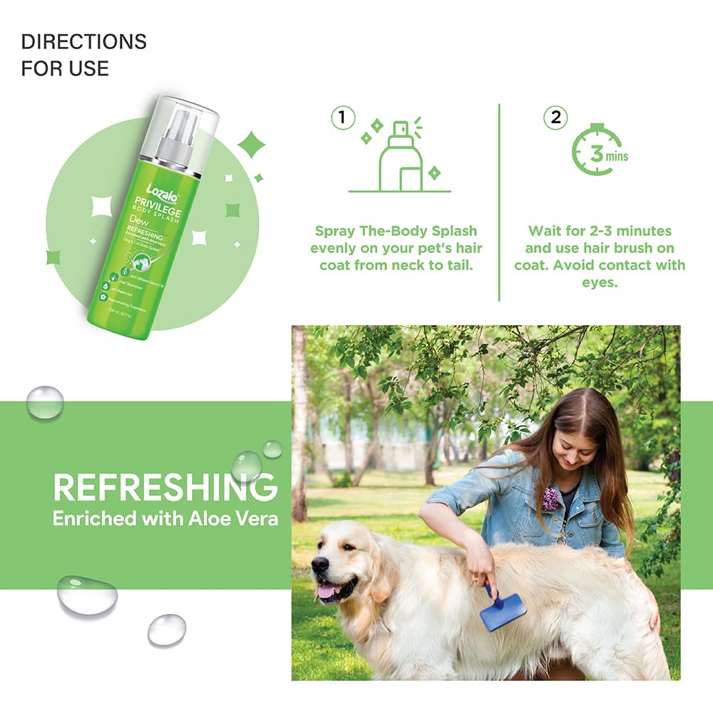 Lozalo Privilege Dew Body Splash Refreshing Grooming Spray for Dogs & Cats, 200 ml