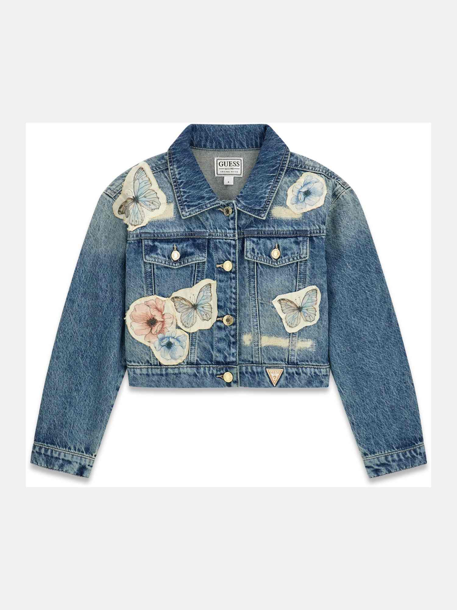 Guess Blue Cotton Print Girls Jacket