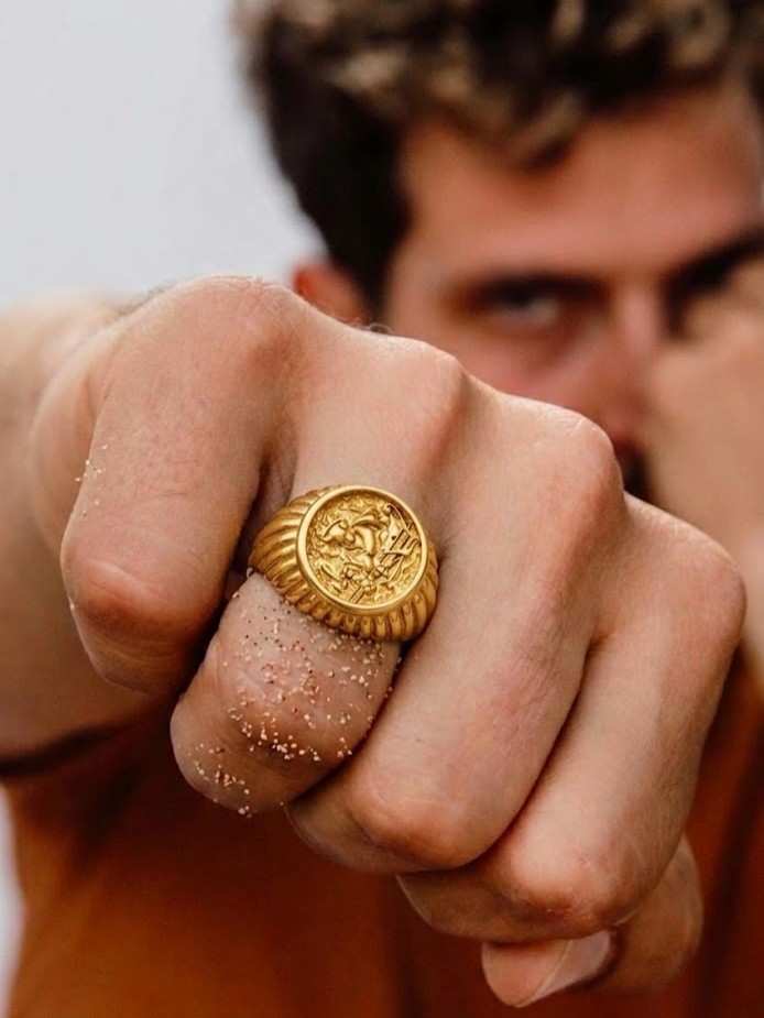 Vintage Engraved Gold Signet Men's Ring
