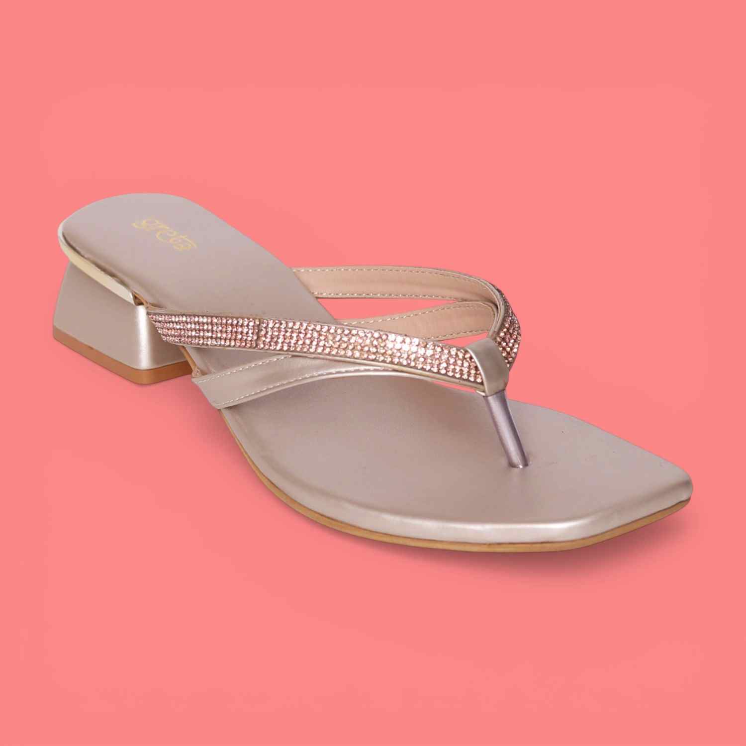 greta | Women’s Elegant Rose Gold Metallic V-Strap Sandals|0