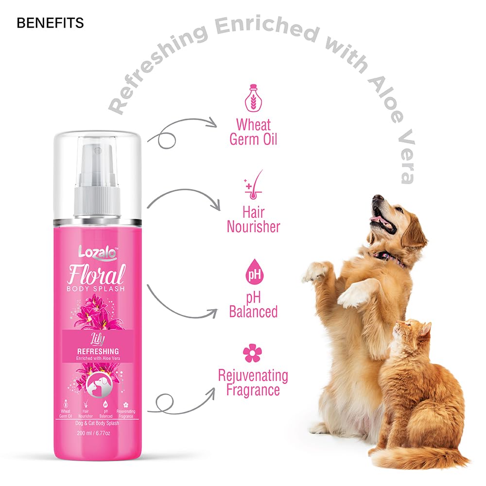 Lozalo Floral Pet Body Splash for Dogs & Cats, 200 ml, Lily