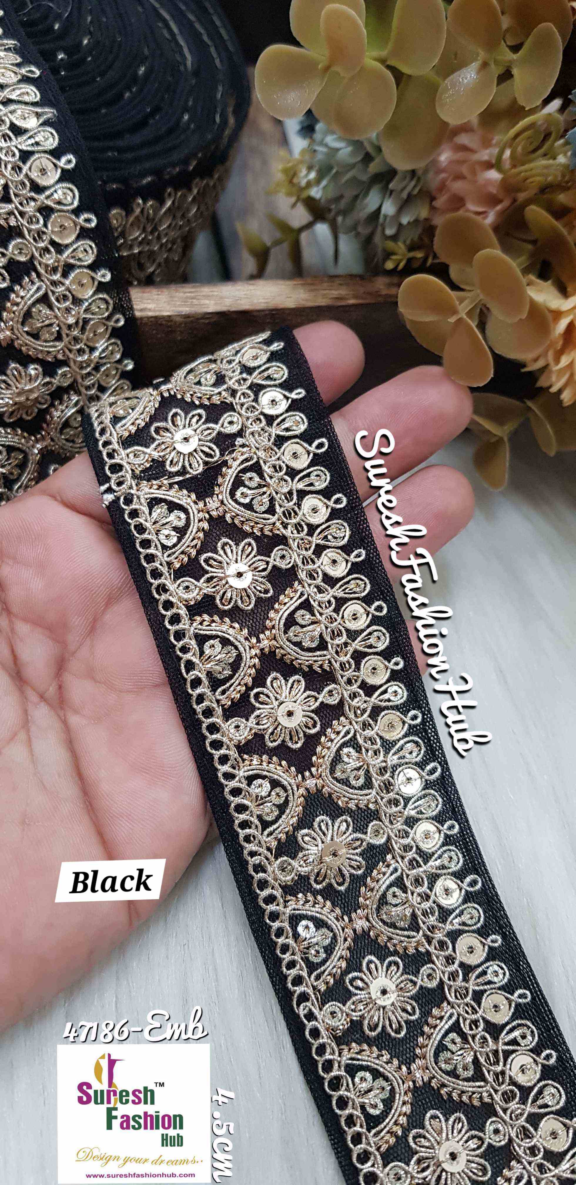 Black Floral Pearl Embroidery Lace