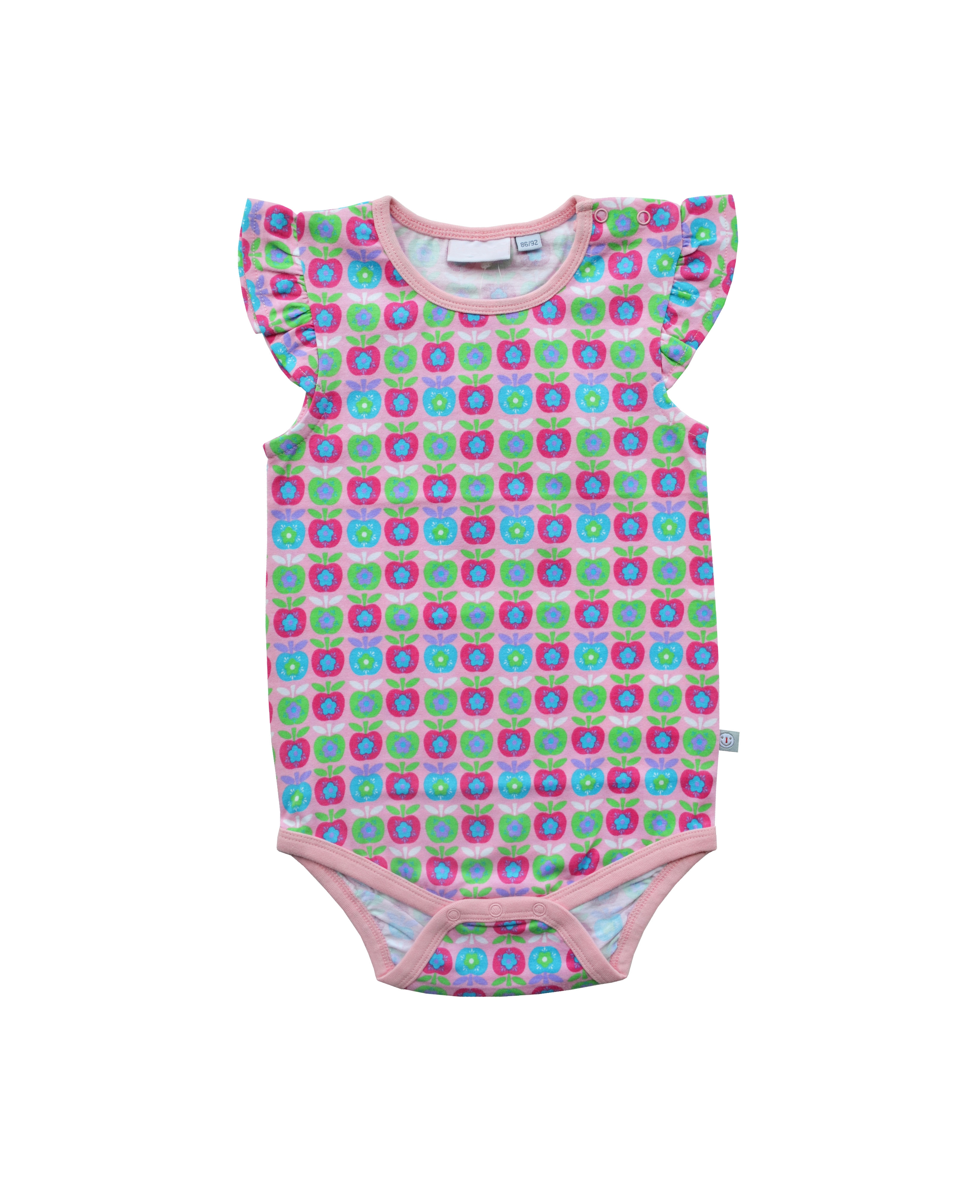 Babeez | Allover Apple Print On Pink Body Button Opening on Shoulder (100% Cotton Jersey) undefined