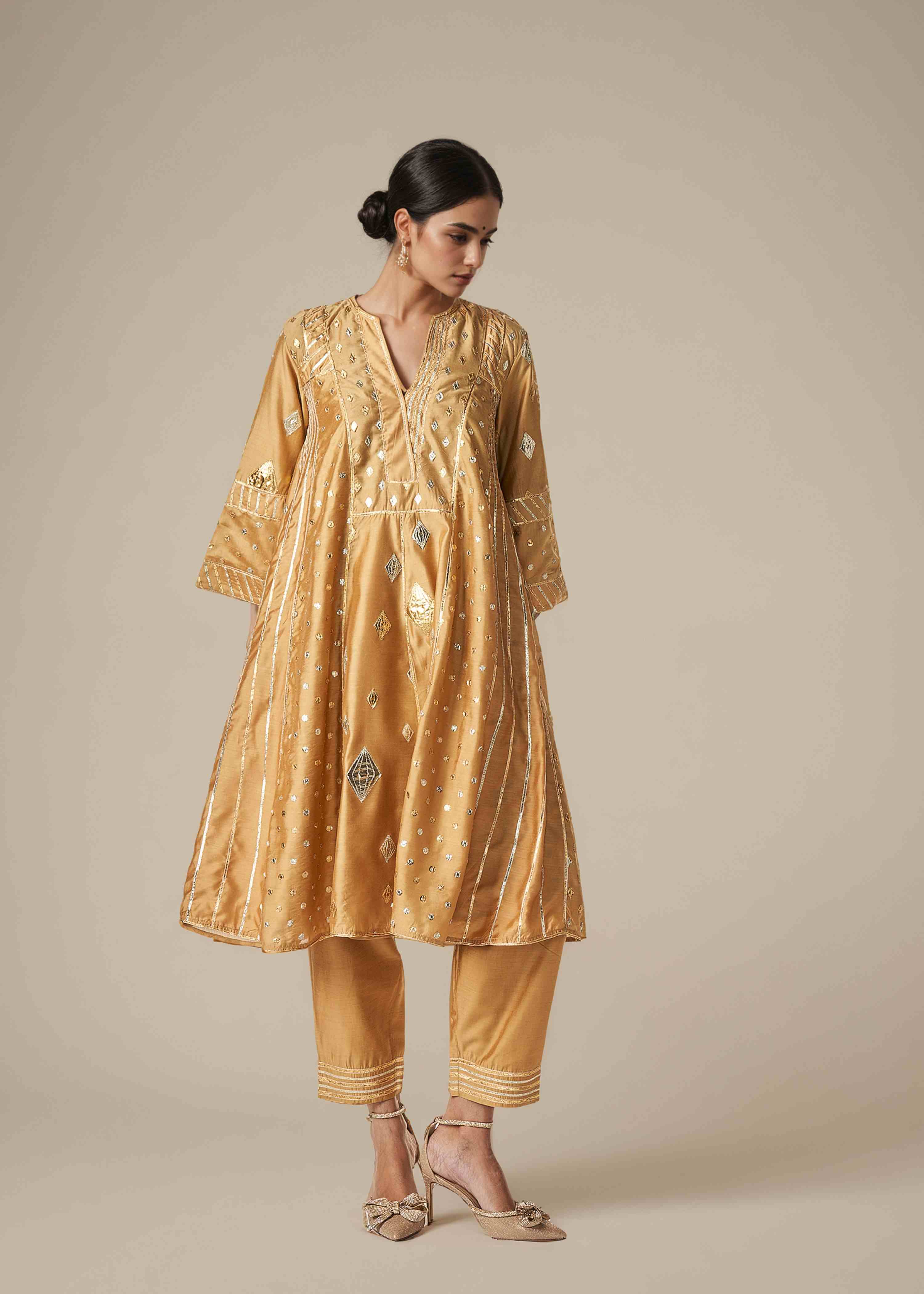 Beige Kali Kurta Set