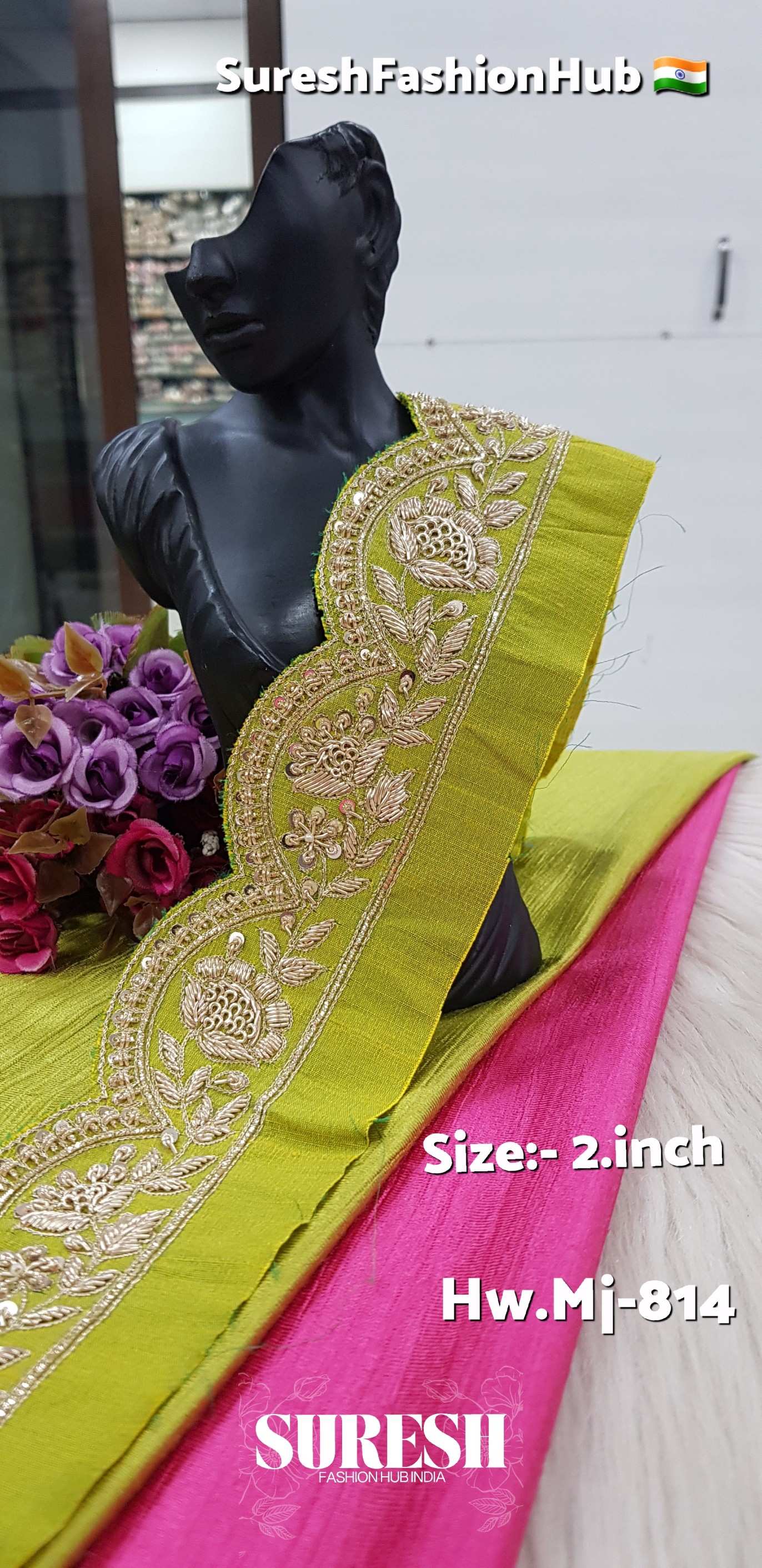 Mehandi Zardosi Floral Scallop Lace Design Number: Mj-814