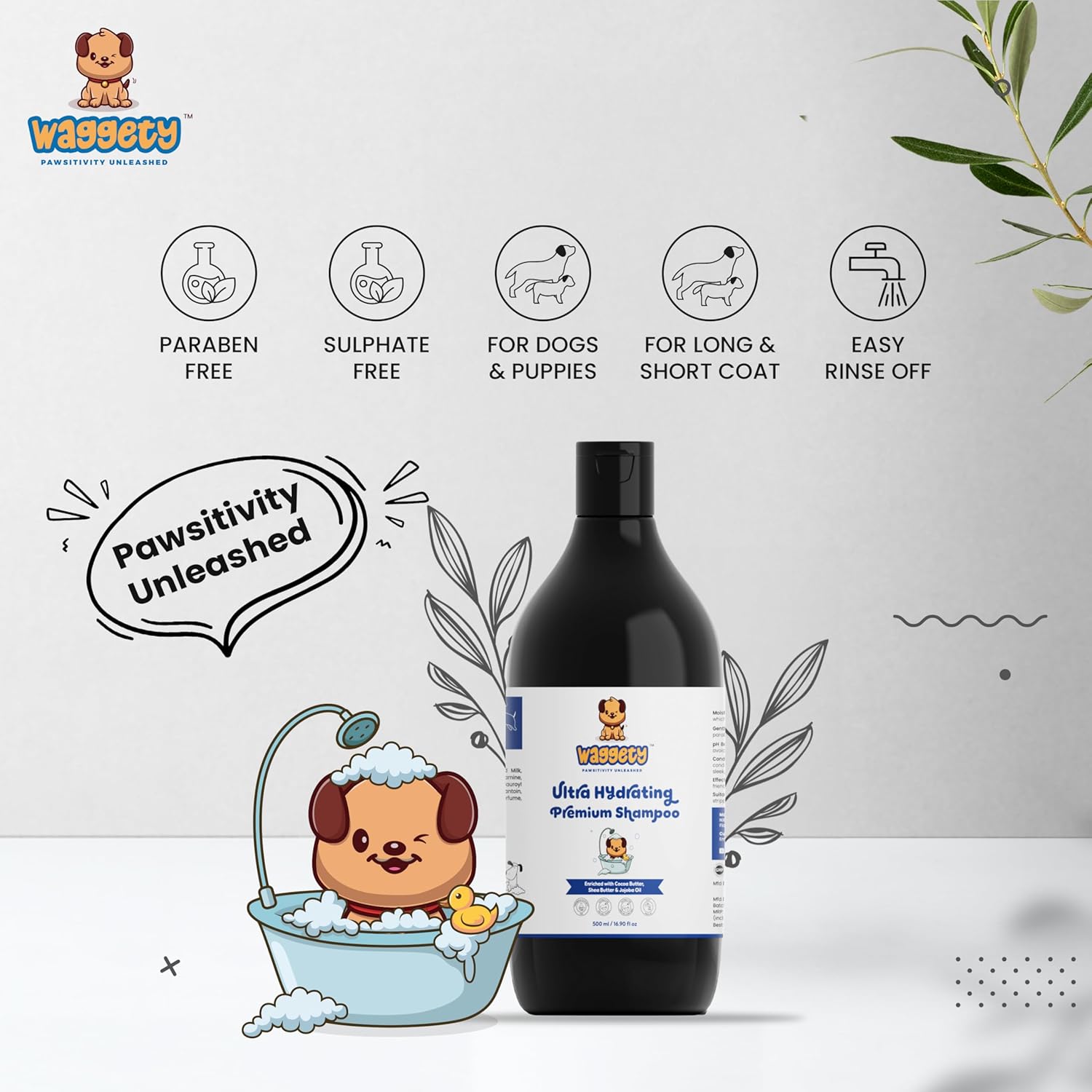 Waggety Ultra Hydrating Premium Dog Shampoo, 500ml
