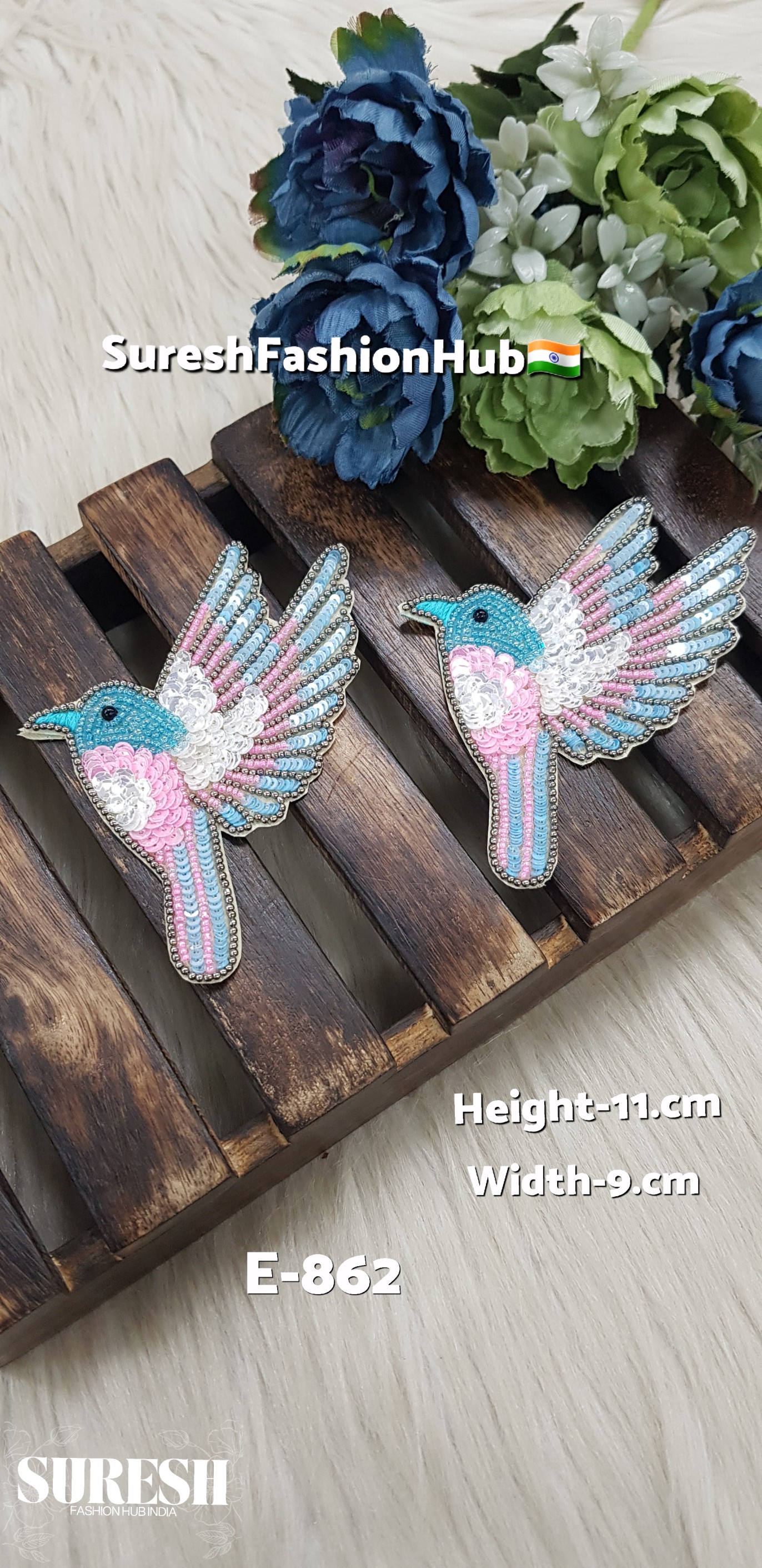 Left Side Facing Teal Blue + Baby Pink Dove Patch