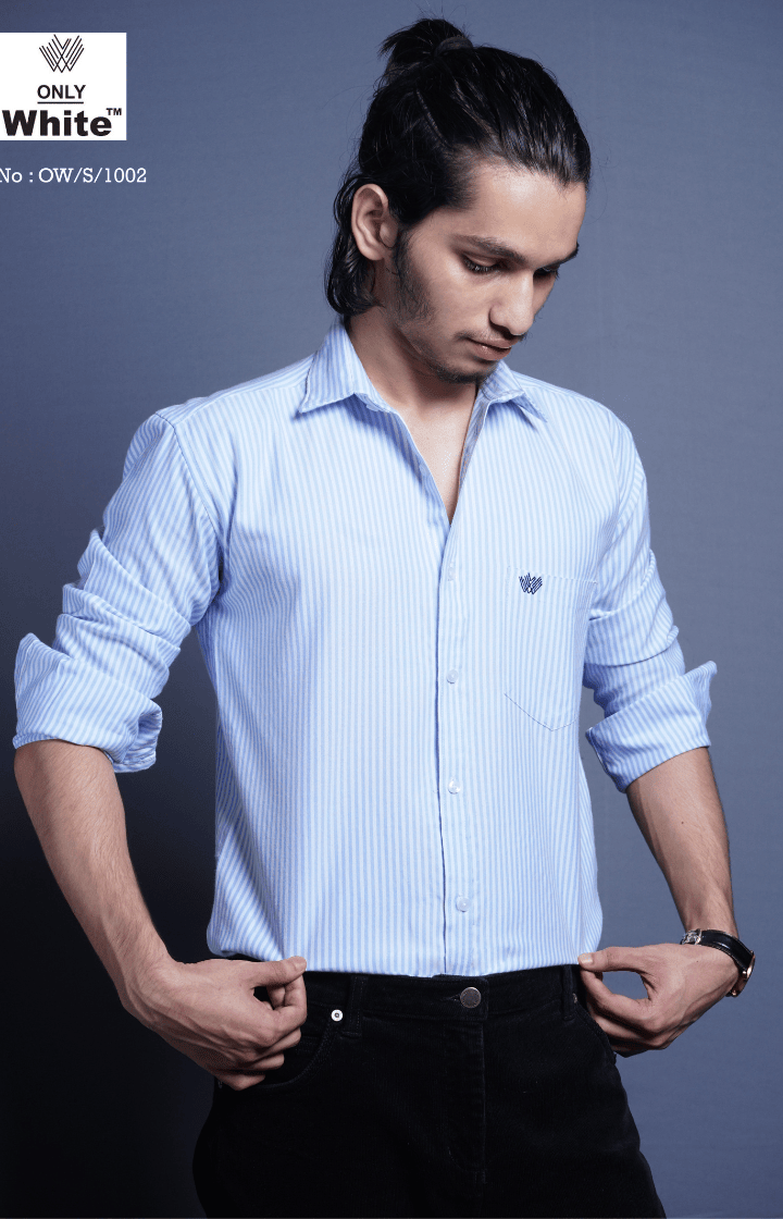 Only White Lite Blue Men's Formal Cotton Shirts