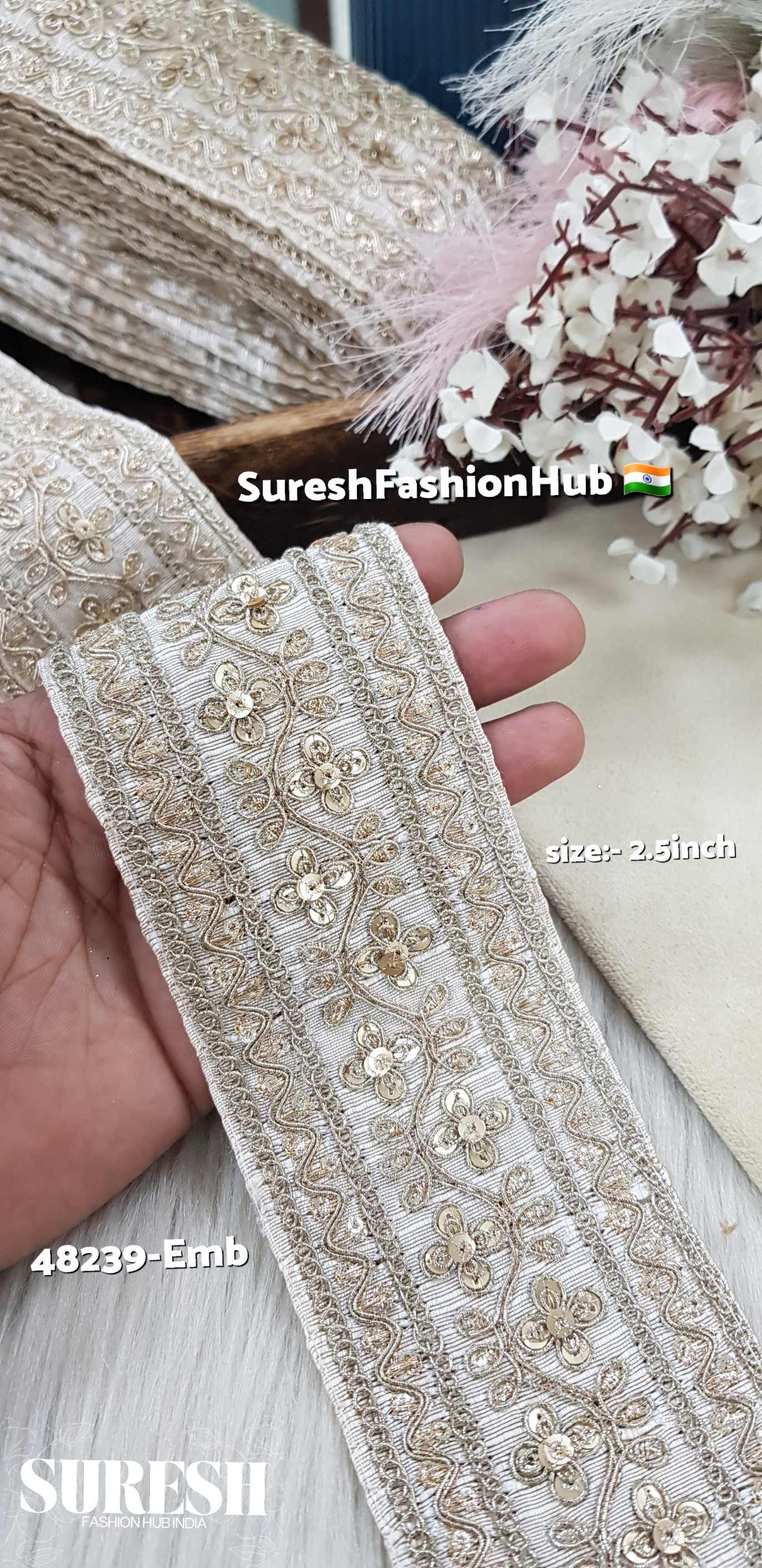 Light Beige Floral Zari Embroidery Lace