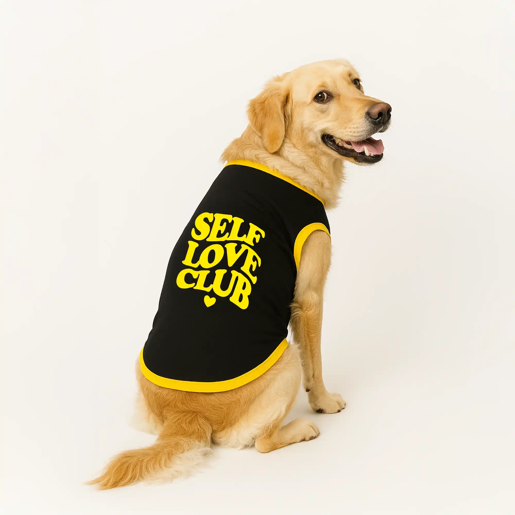 PawsIndia Ribbed Sleeves Printed Dog T-Shirt, Self Love Club (Black)