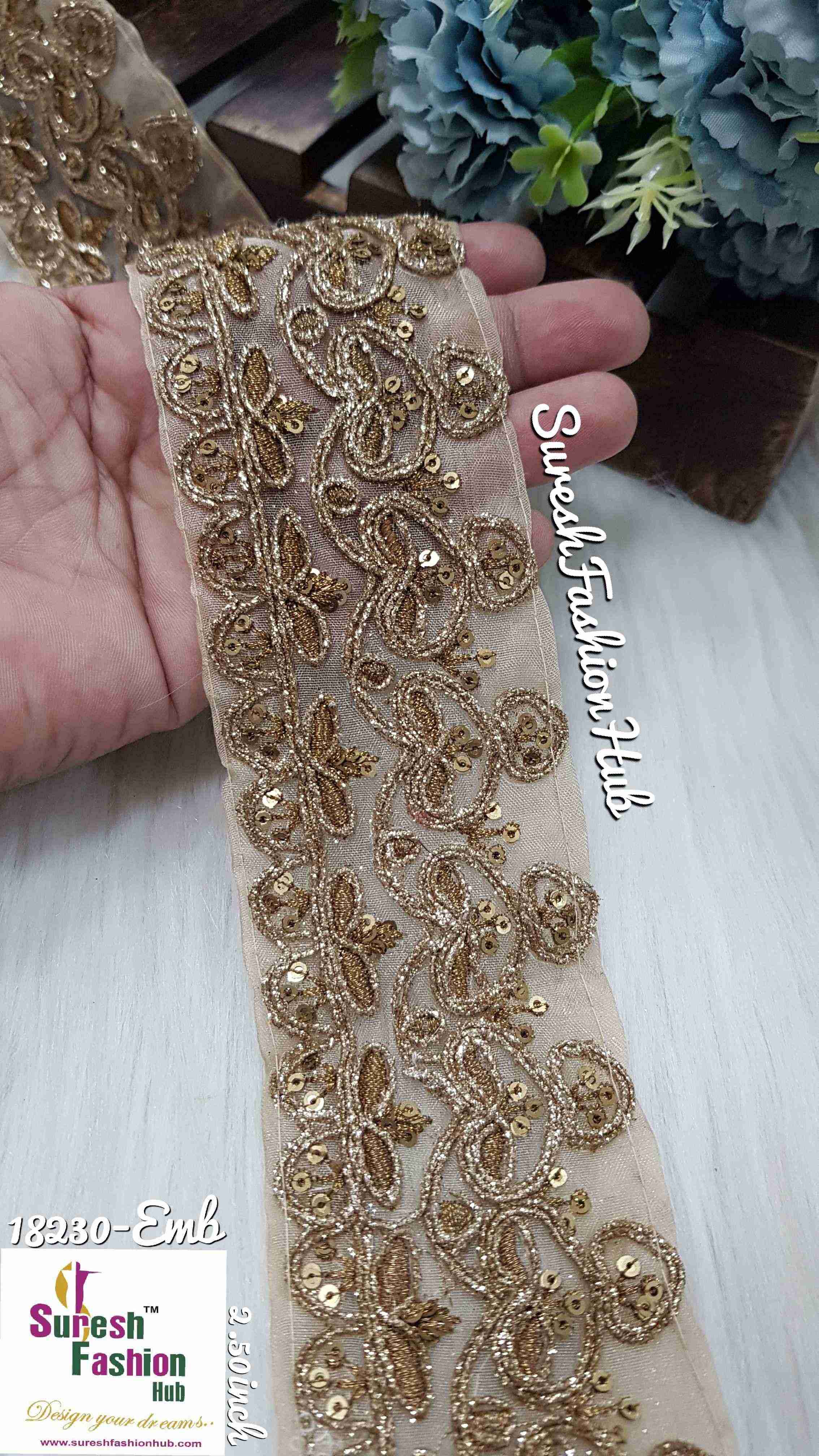 Glamorous Antique Gold Sprinkle  Zari on Organza Designer Trim