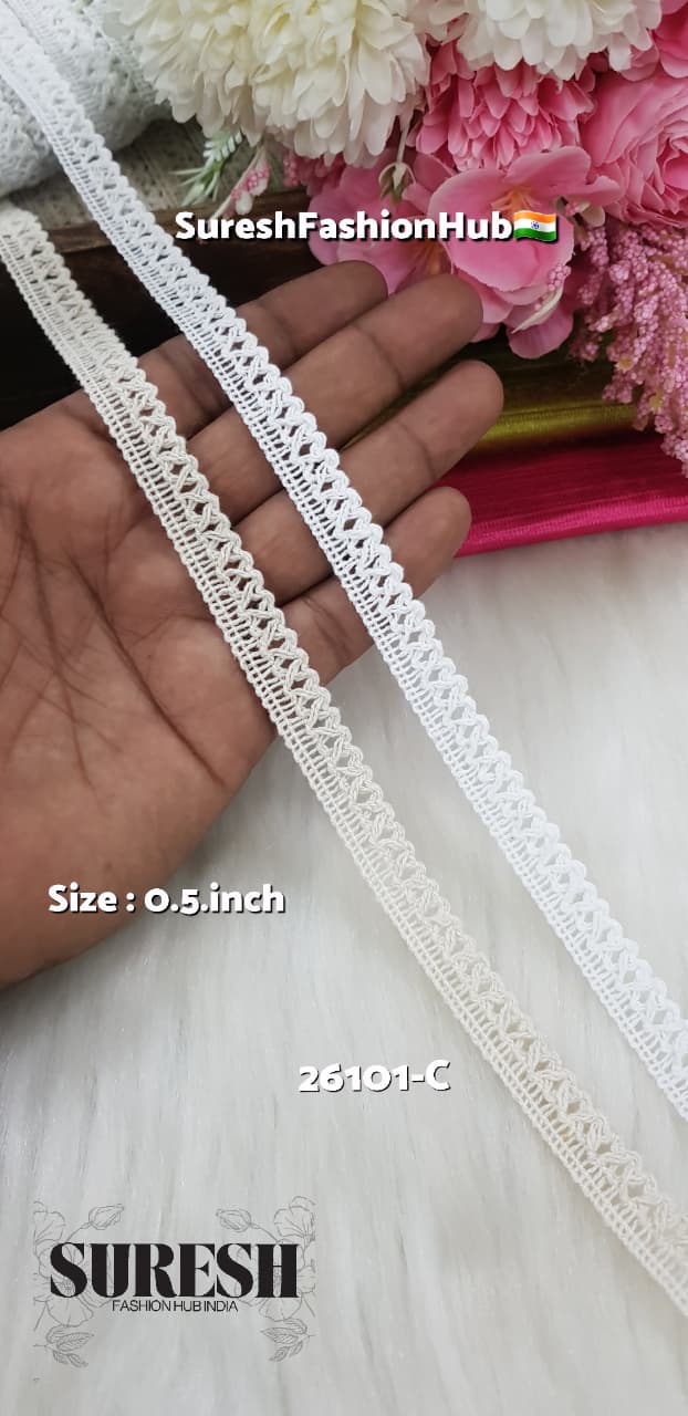 1: One Side Jhalar Cotton Lace – Offwhite* 26101-C