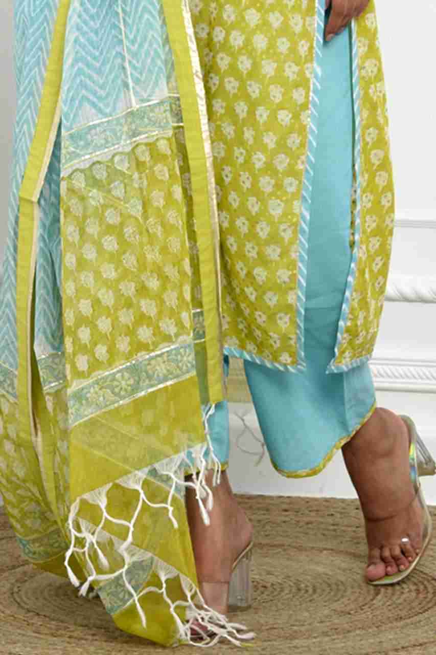 Naksh Yellow Printed Straight Kurta, Pants & Dupatta (Set of 3)