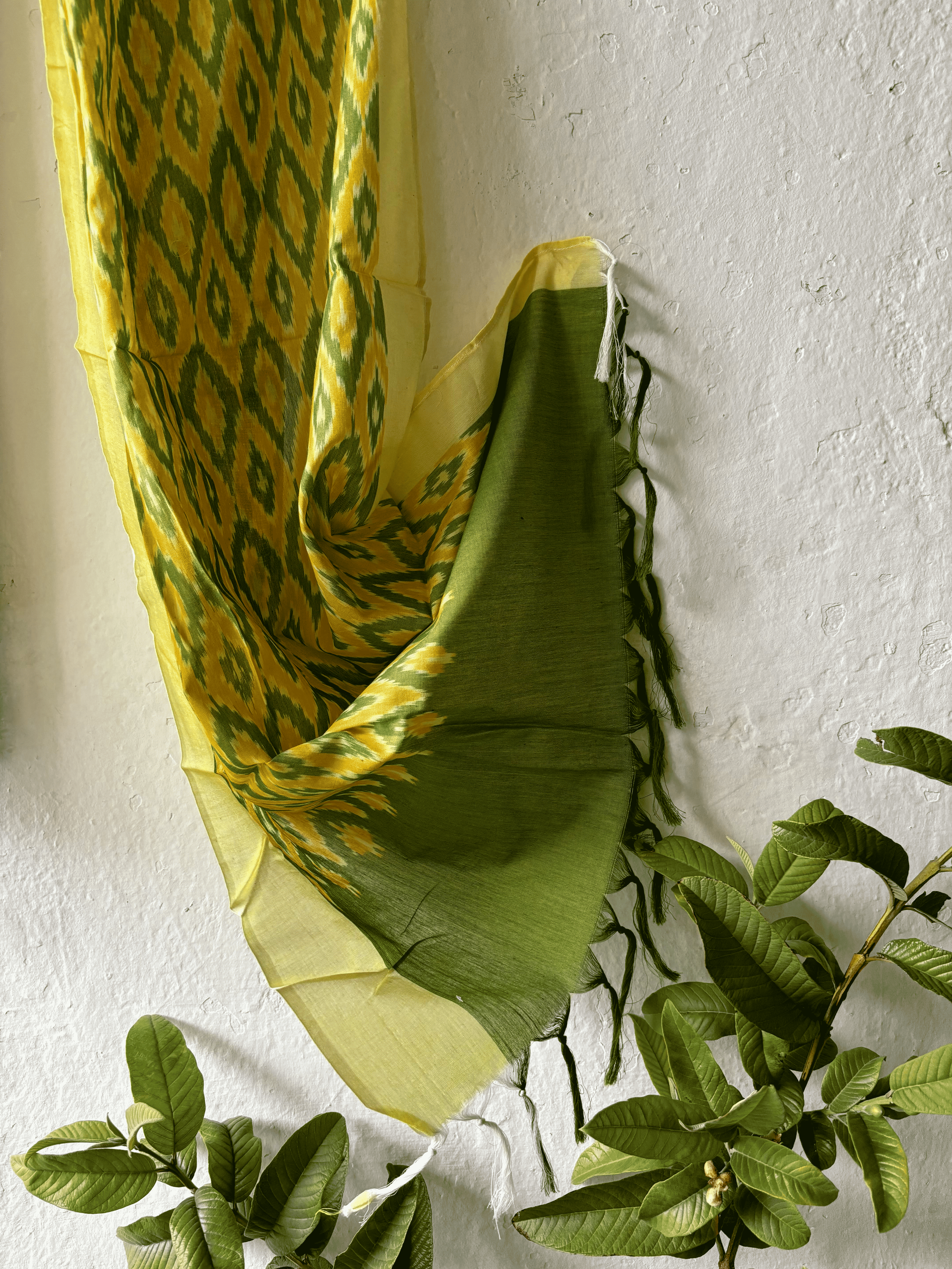 Cotton Warp Ikat Leafy Green Stole