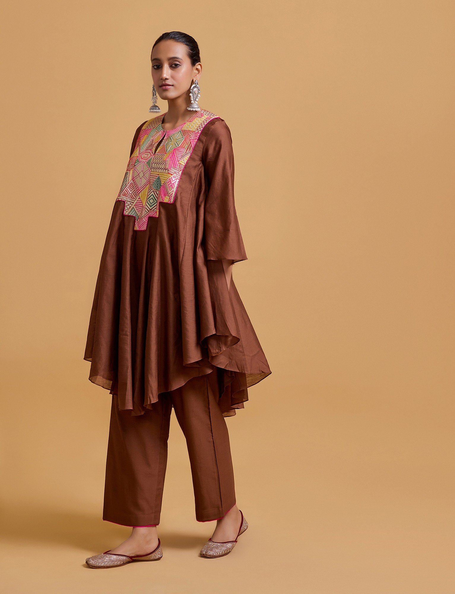 Mithai Brown Step Yoke Kurta Set
