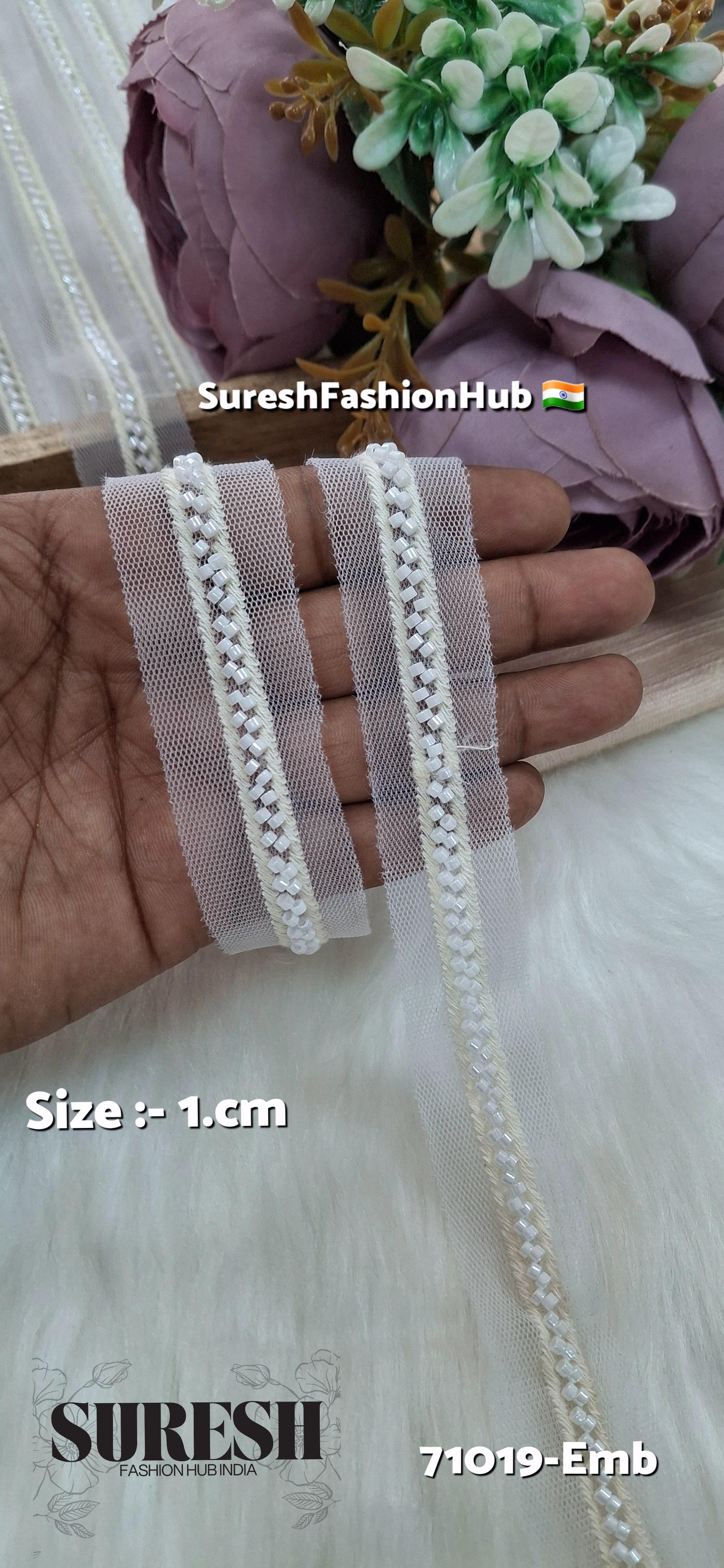 Graceful Net Embroidered Border White