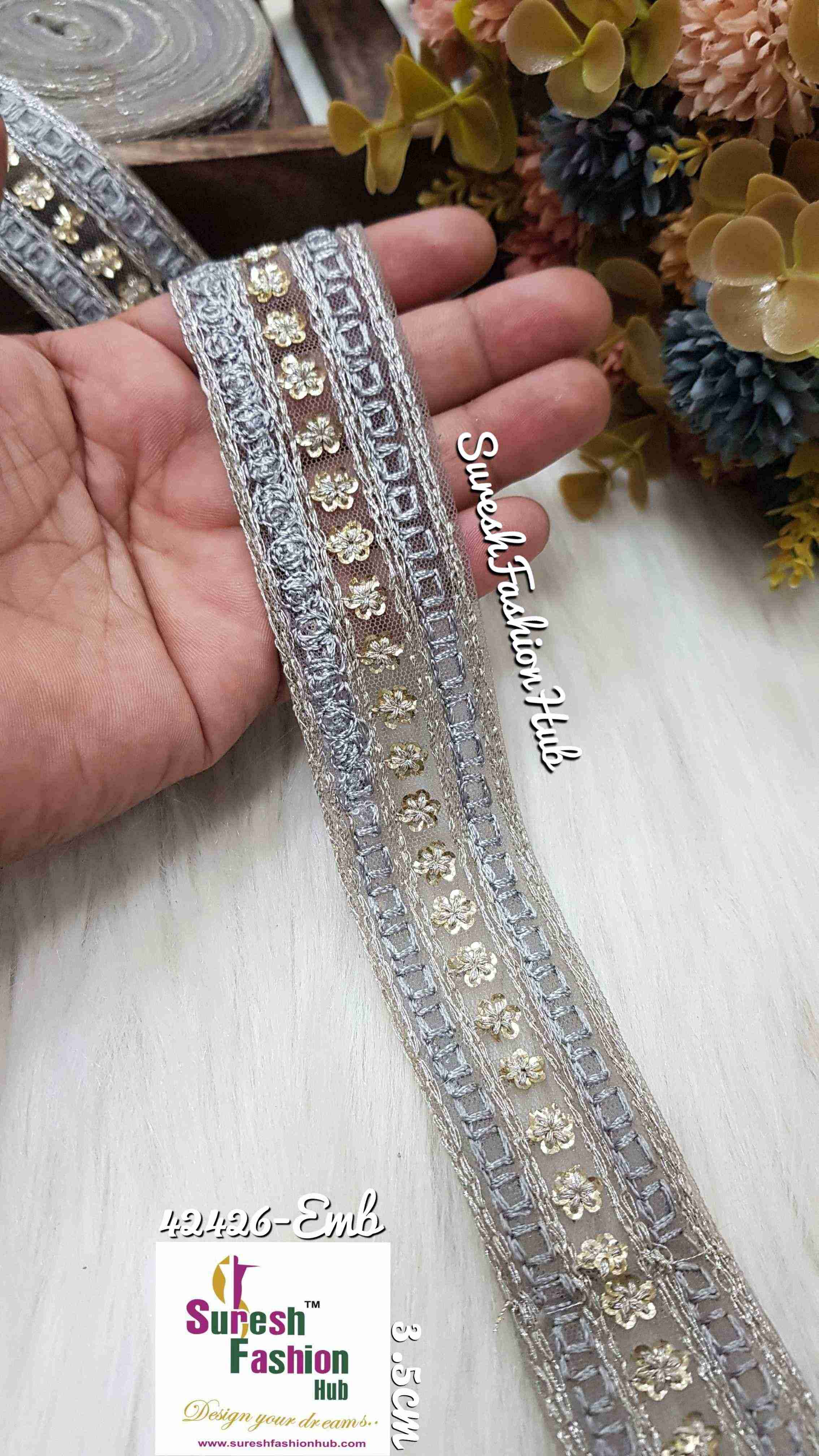 Grey Regal Net Sequin Embellishment Trim