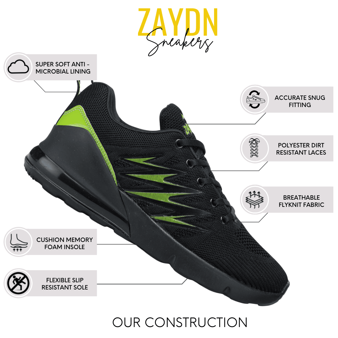 ZAYDN Running Shoes For Men (Black, Lime-Green)