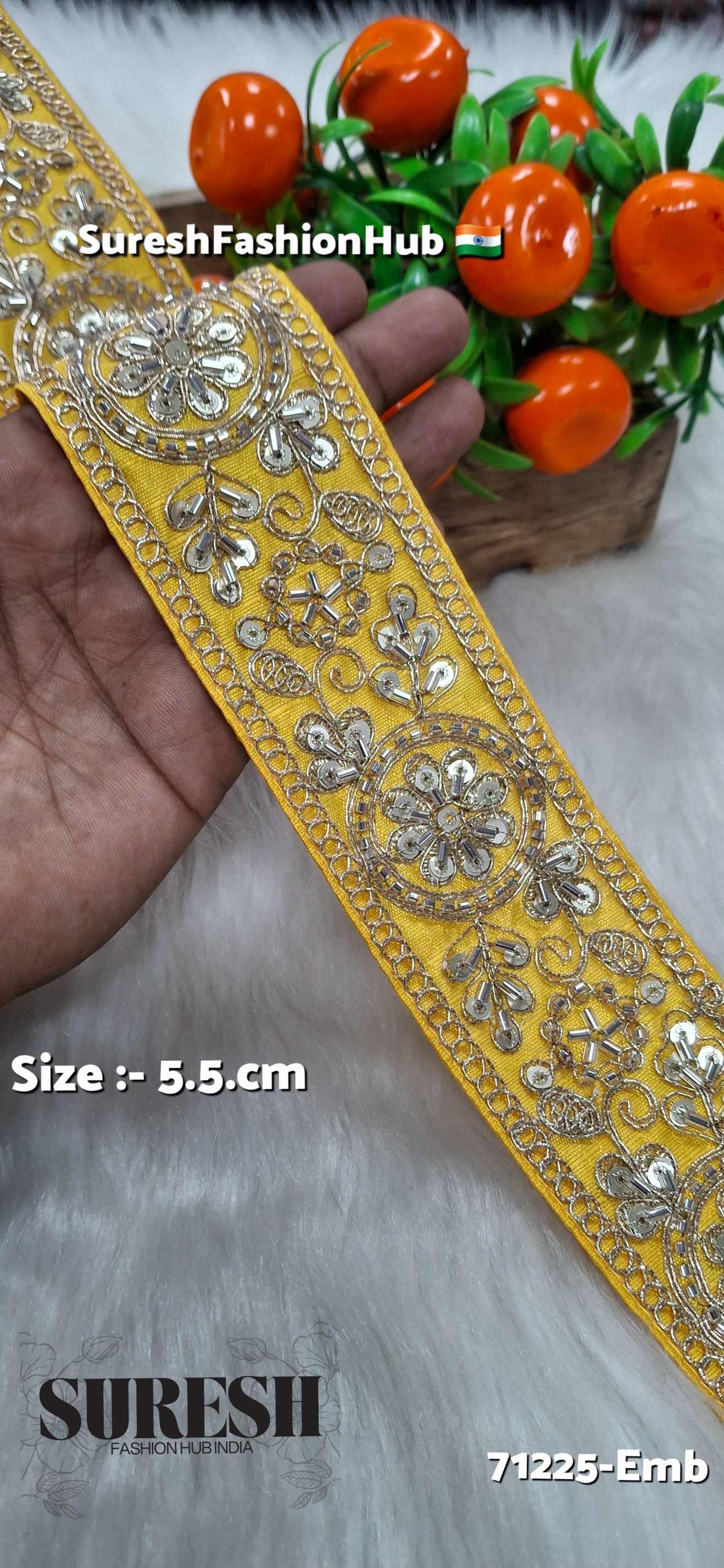 Yellow Floral Cutdana Bead Embroidery Lace – Design No. 71225-Emb