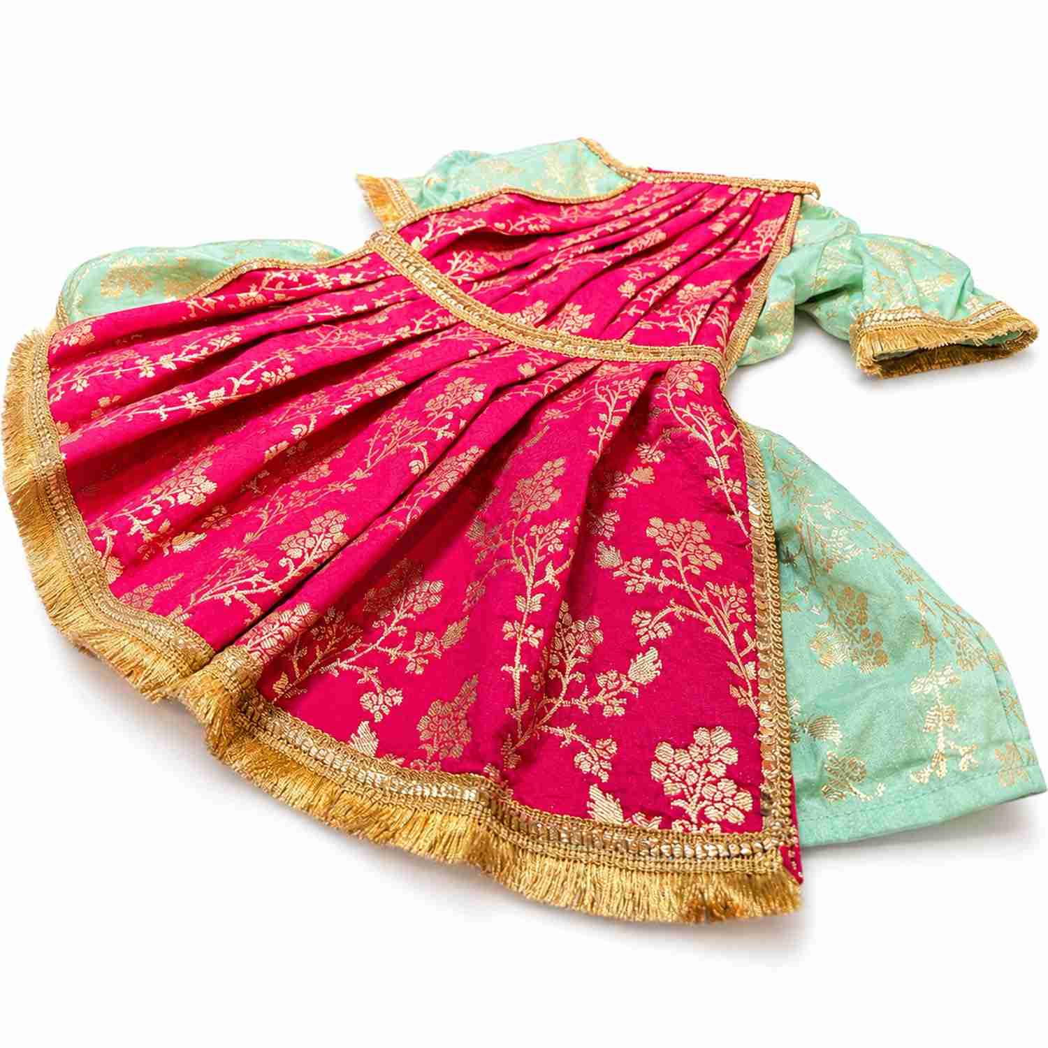 PawsIndia Traditional Heavy Brocade Zari Saree for Dogs - Ice Blue & Pink