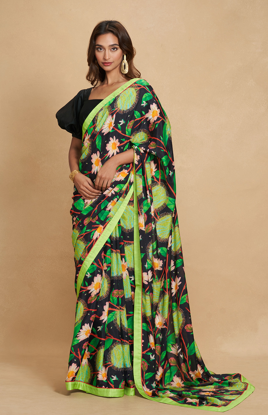 Black Printed Saree