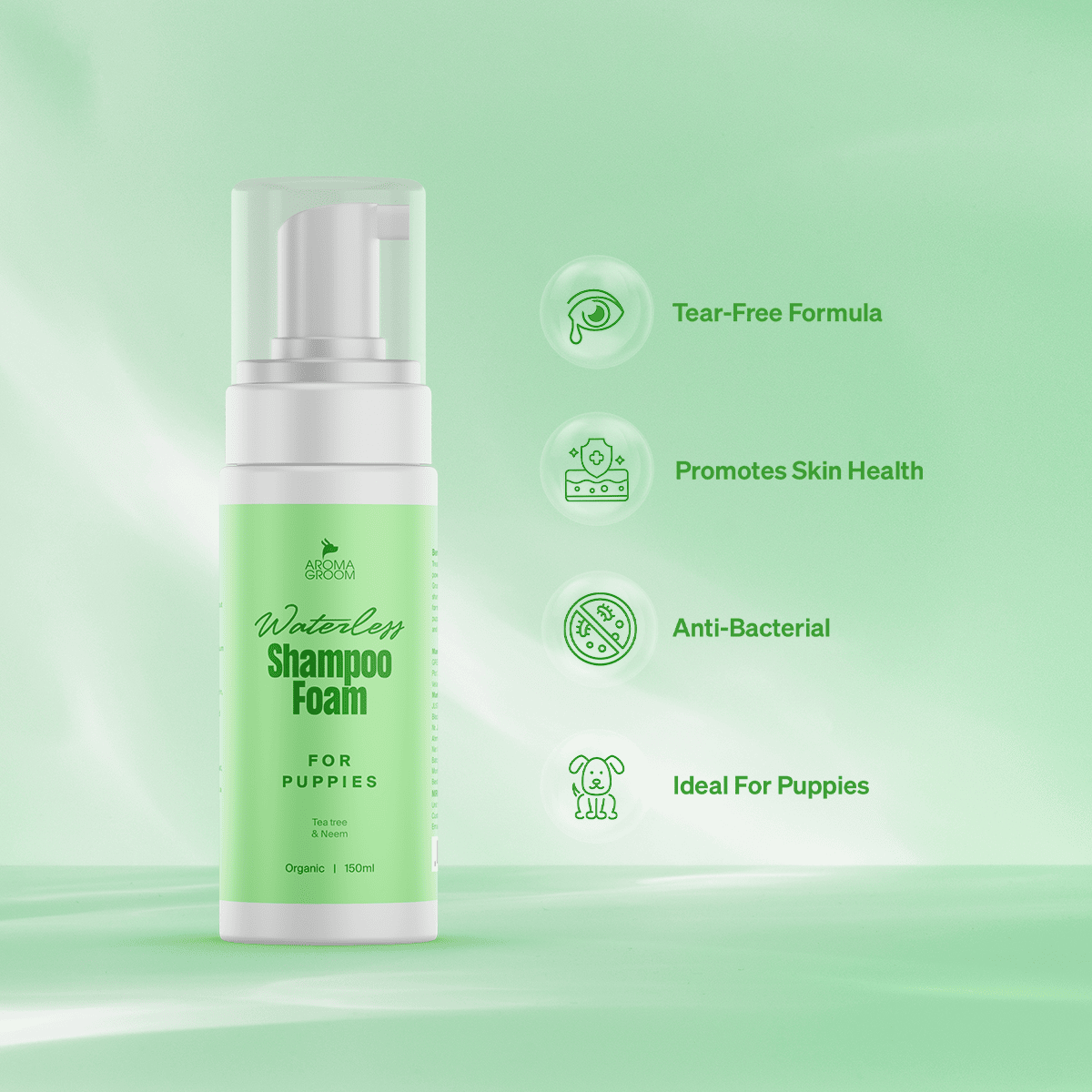 Aroma Groom Foaming Waterless Shampoo, Tea Tree & Neem, 150 ml
