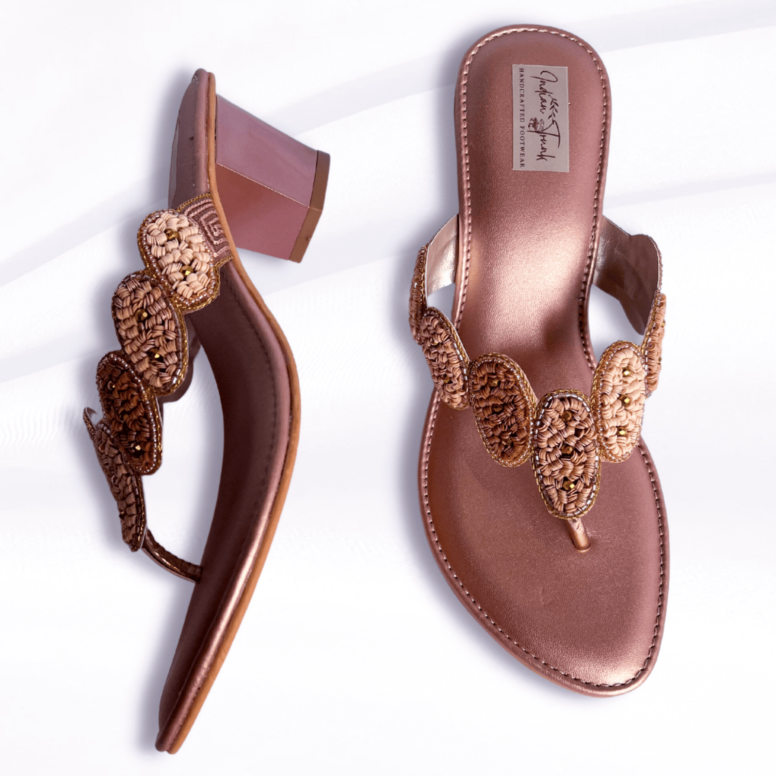 Rose Gold V Strap Kitten Heels