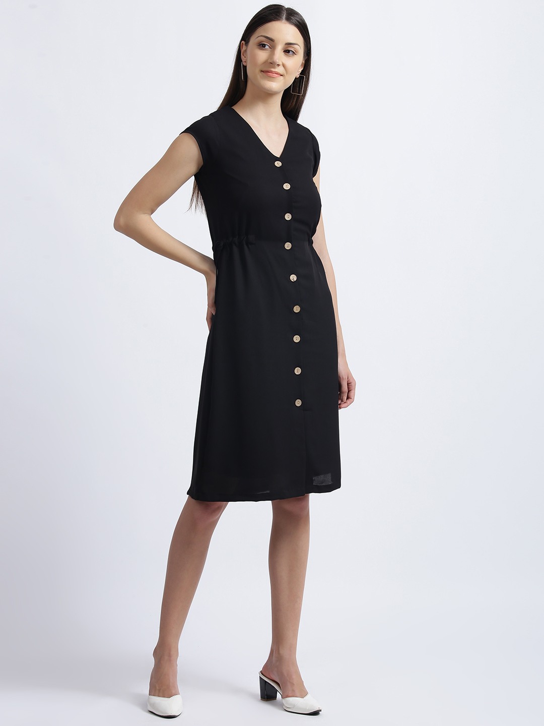 Zink London Black Solid Shirt Dress