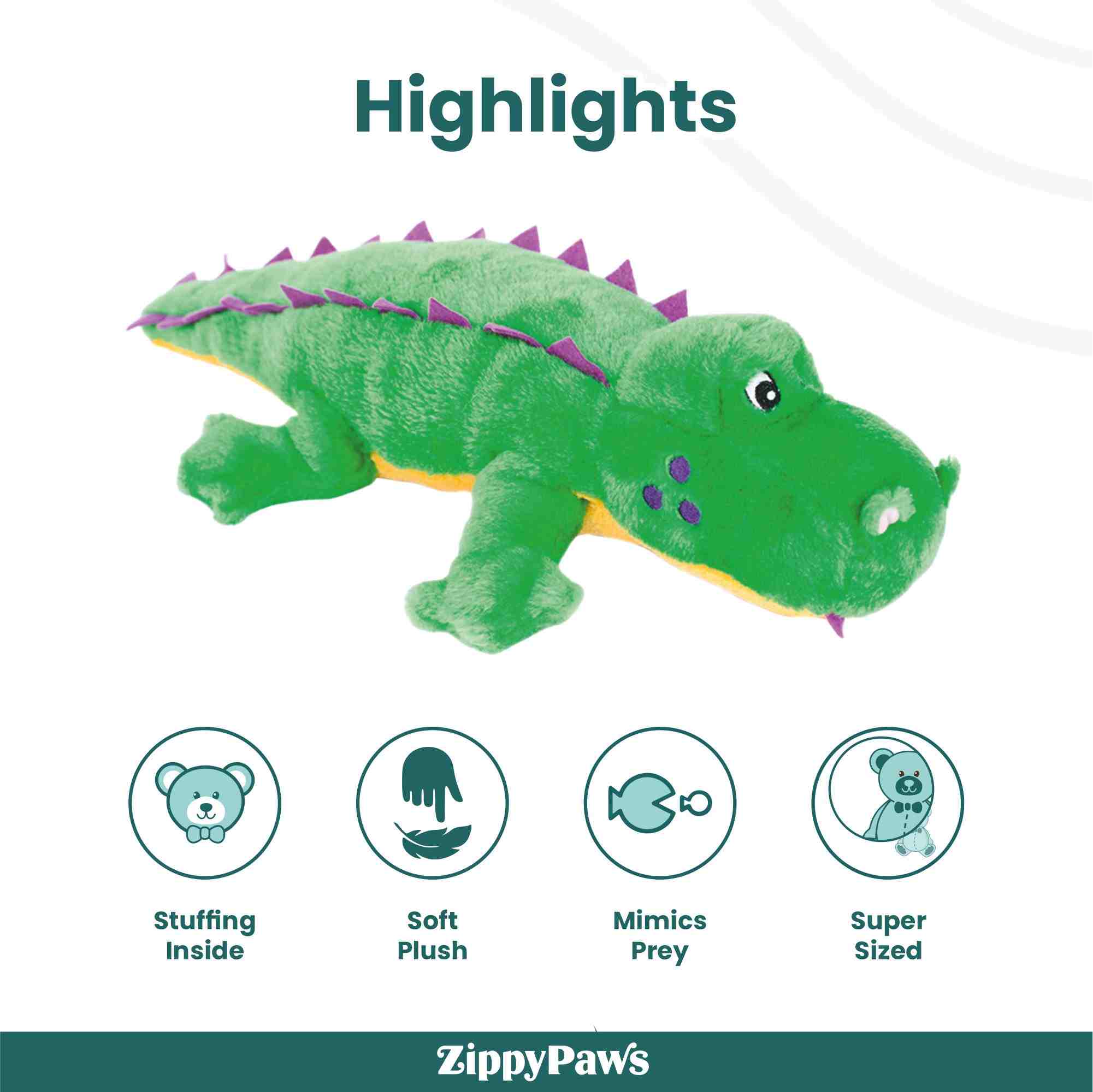 ZippyPaws Grunterz Alvin the Alligator Dog Toy (Green)