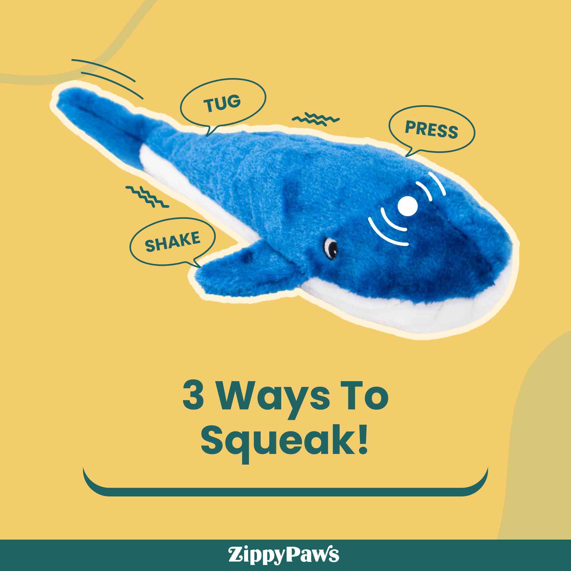 ZippyPaws Jigglerz Whale Dog Toys Blue