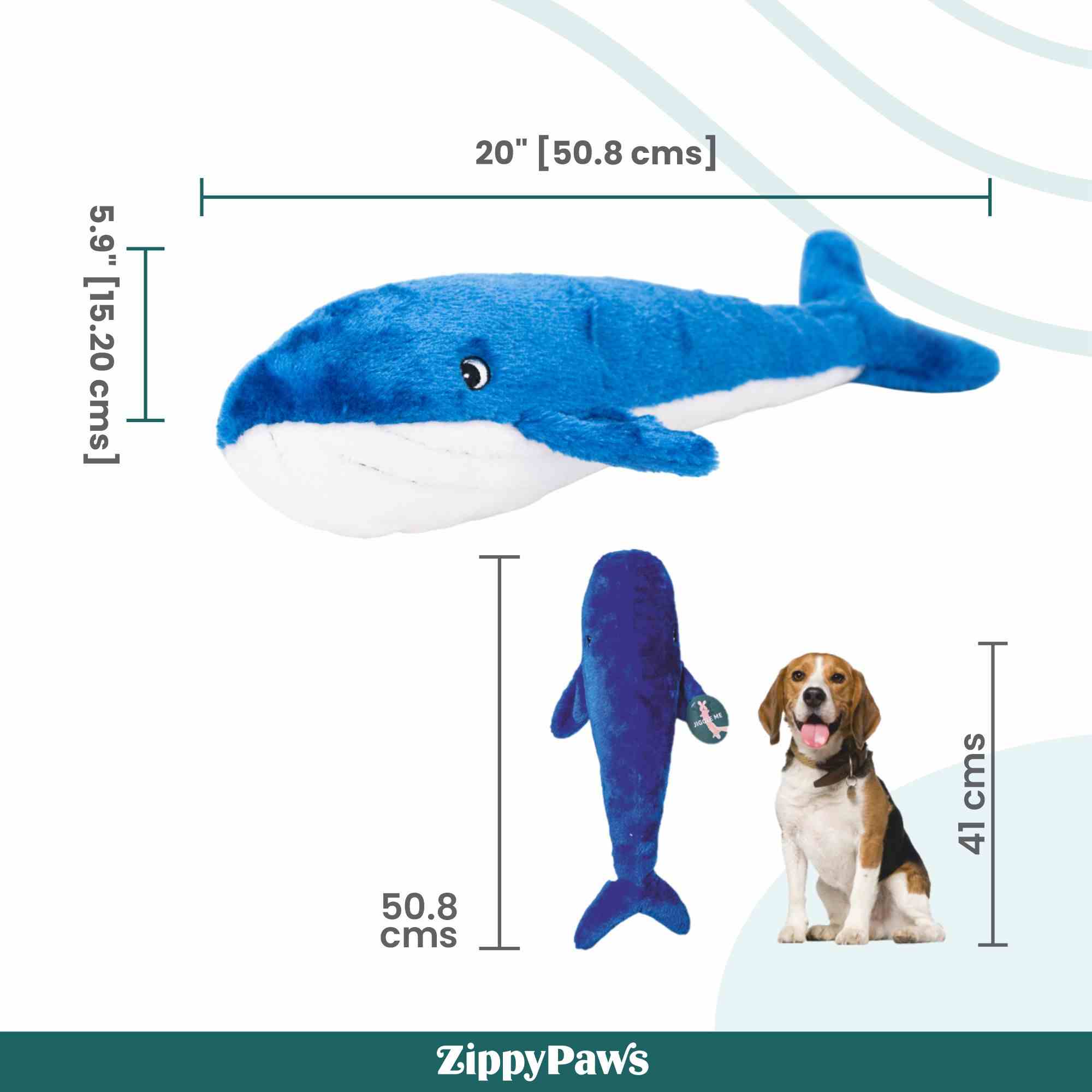 ZippyPaws Jigglerz Whale Dog Toys Blue