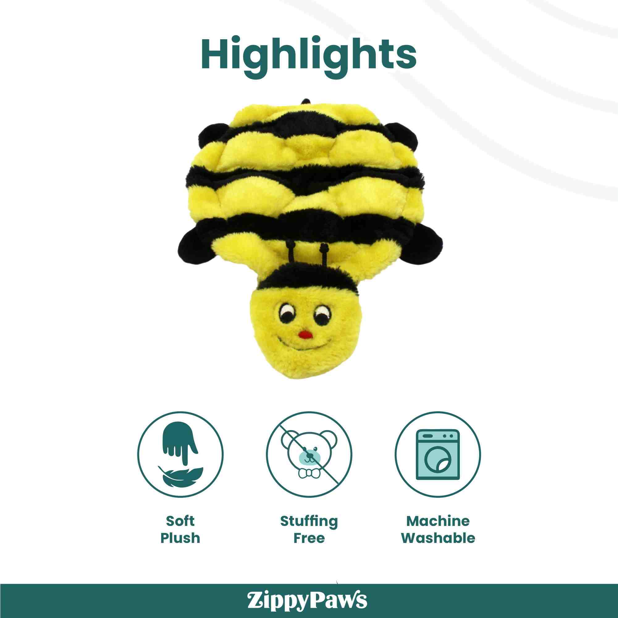 ZippyPaws Squeakie Crawler Bertie the Bee Toy for Dogs