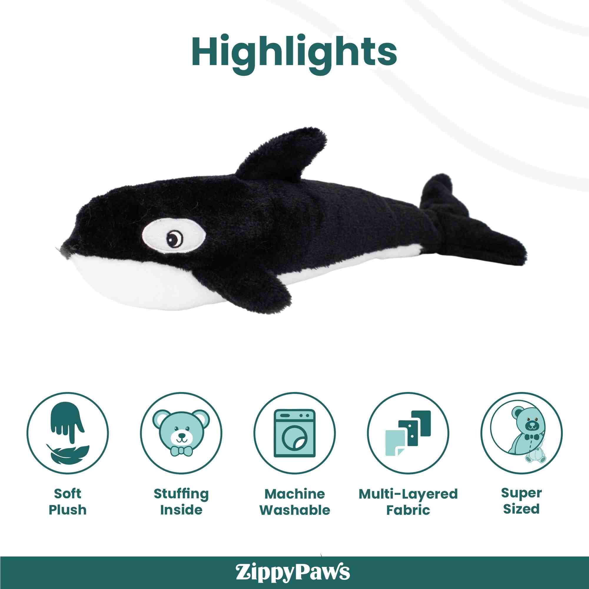 ZippyPaws Jigglerz Killer Whale Toy for Dogs