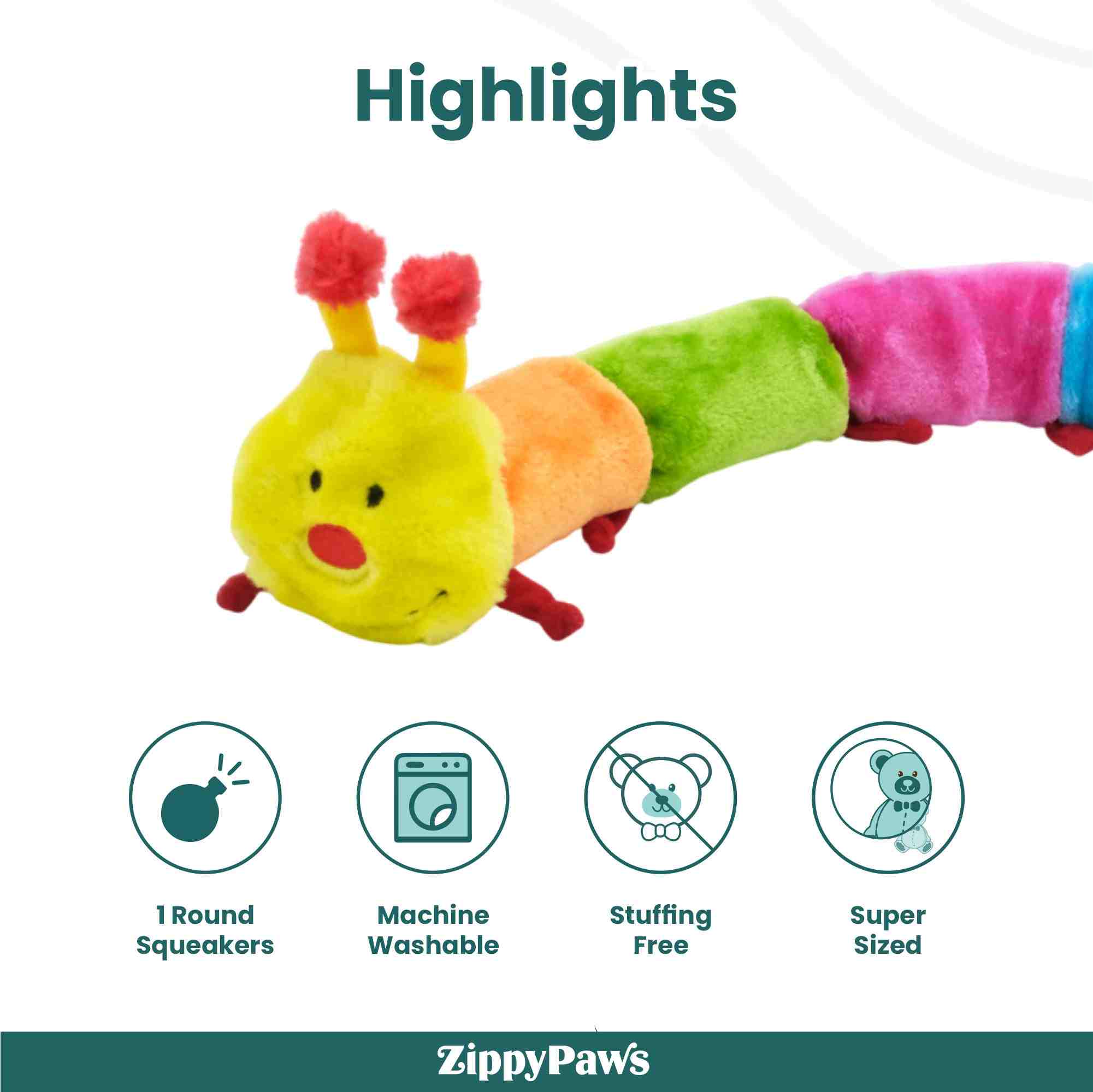 ZippyPaws Caterpillar Deluxe with 6 Blaster Squeakers Dog Toys