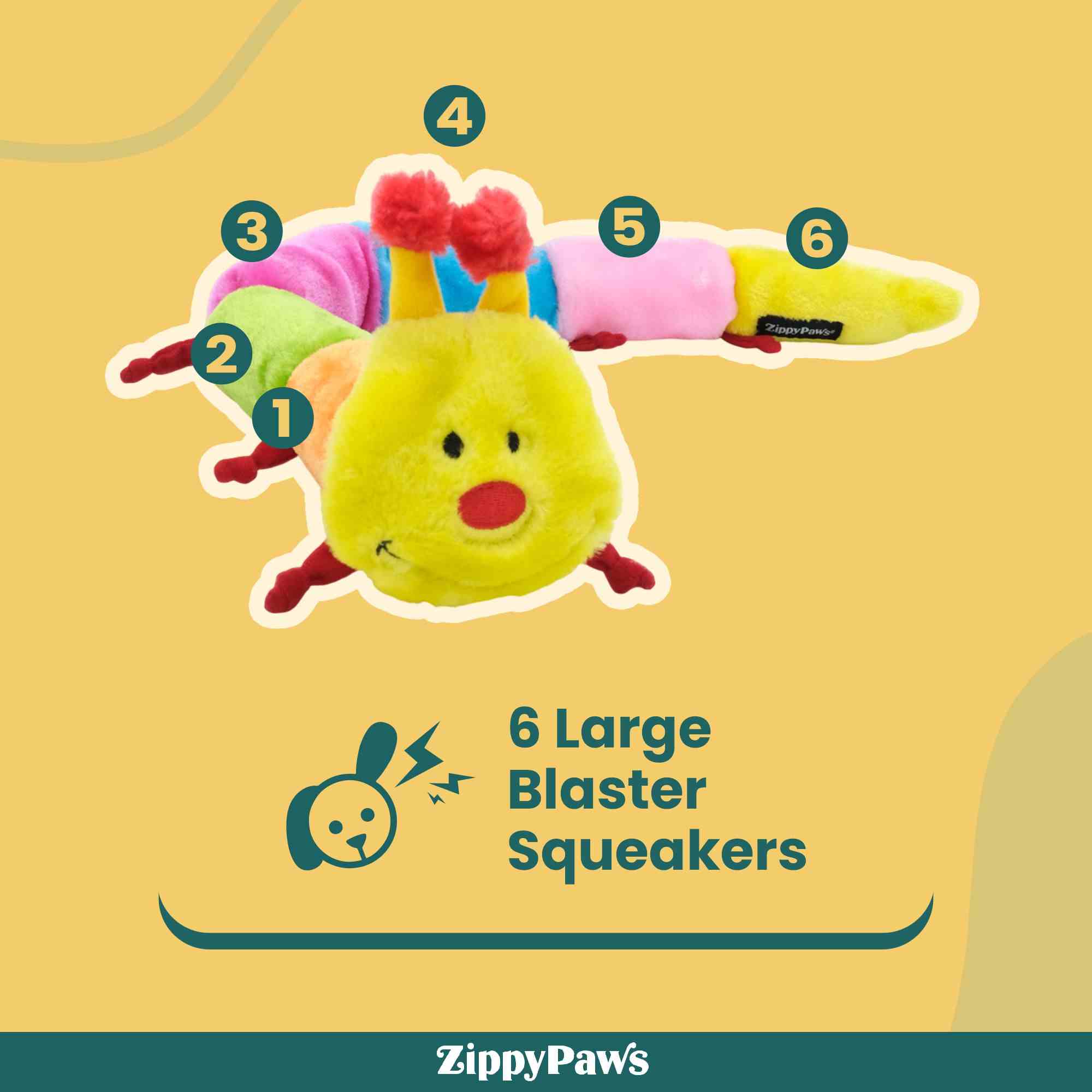 ZippyPaws Caterpillar Deluxe with 6 Blaster Squeakers Dog Toys