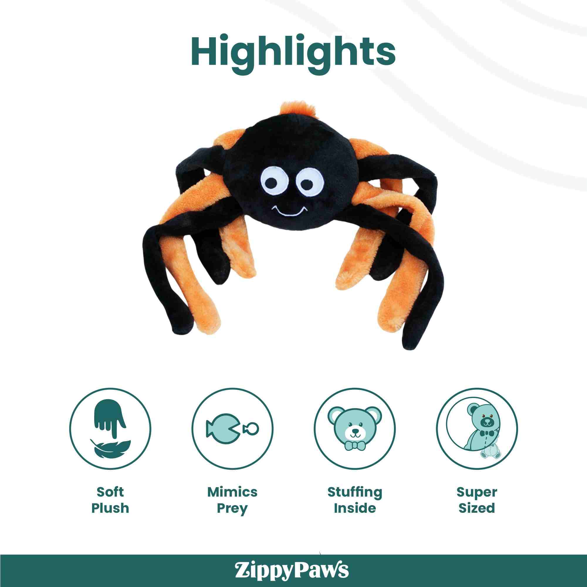 ZippyPaws Halloween Grunterz Spider Dog Toys (Orange)
