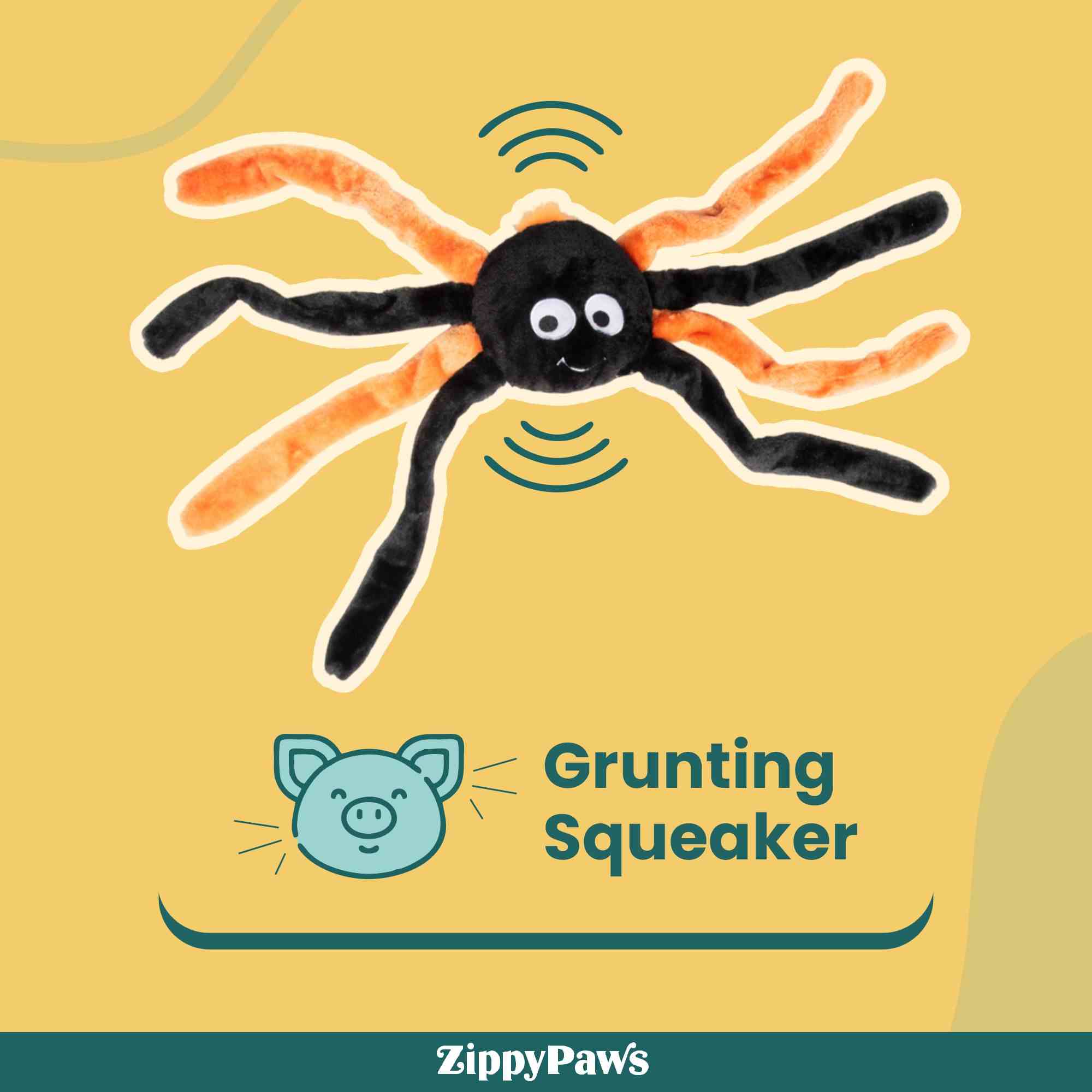 ZippyPaws Halloween Grunterz Spider Dog Toys (Orange)