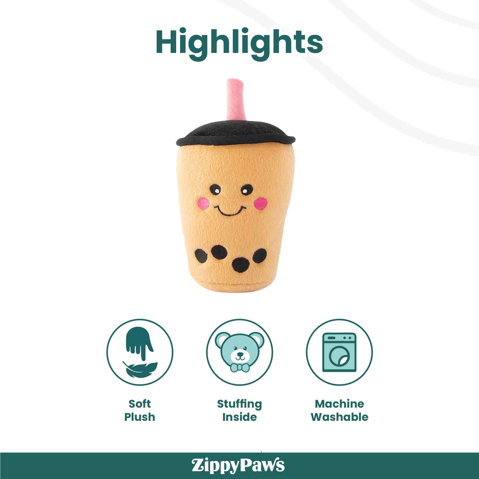 ZippyPaws NomNomz Boba Milk Tea Plush Toy for Dogs